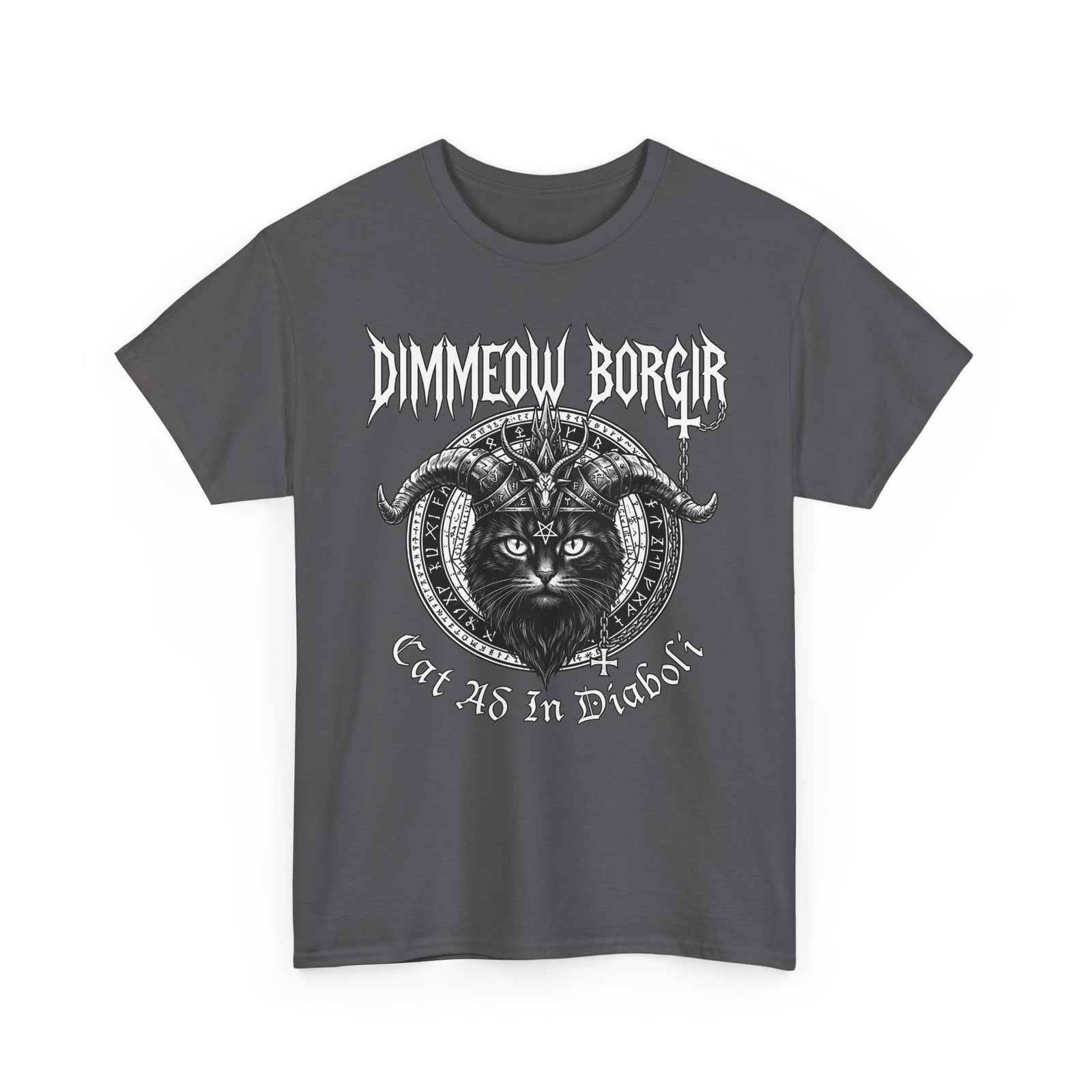 Black Metal Cat T-Shirt — "Dimmeow Borgir" Gothic Cat Band Tee