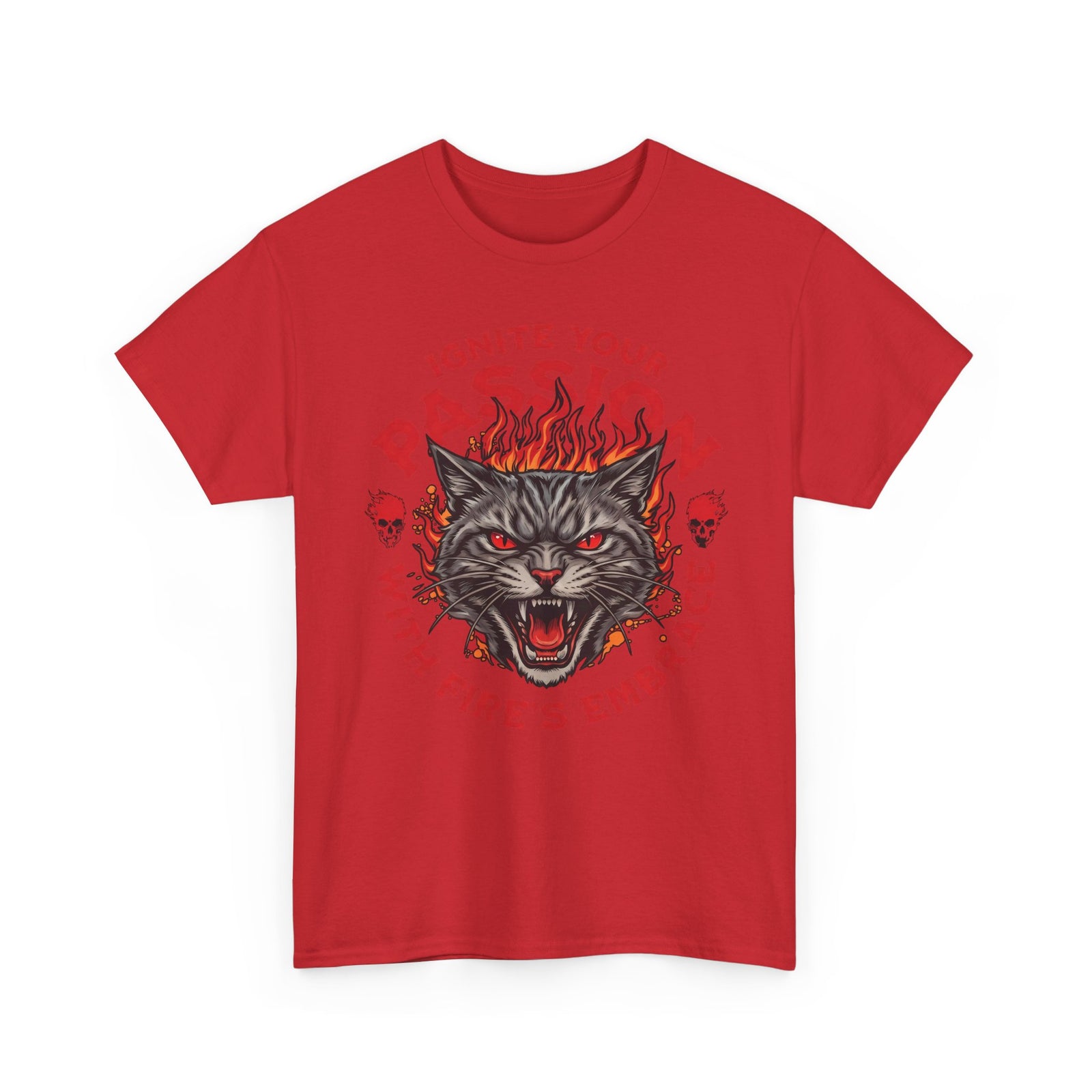 Ignite Your Passion T-Shirt — Flaming Heavy Metal Cat Gothic Tee