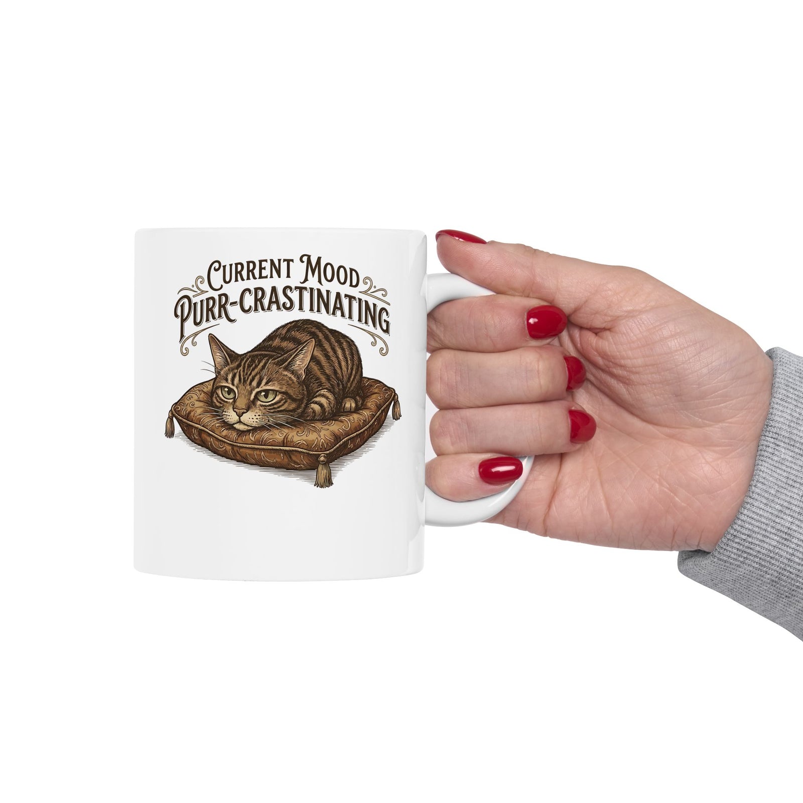 Current Mood: Purr-Crastinating Cat Ceramic Mug