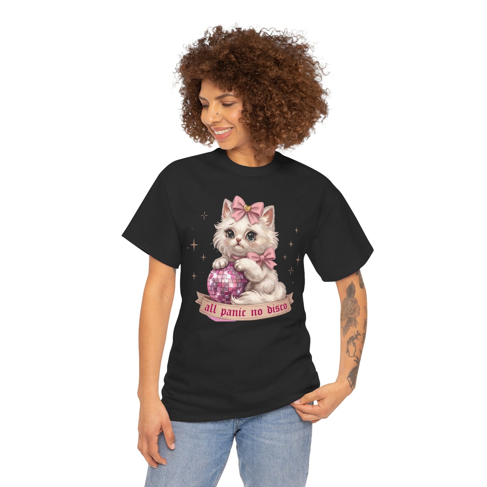 All Panic No Disco T-Shirt — Crying Kitten Pink Disco Ball Tee