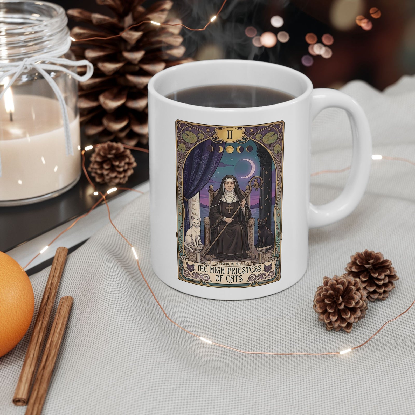 High Priestess of Cats Ceramic Mug — Mystical Cat Lover Mug
