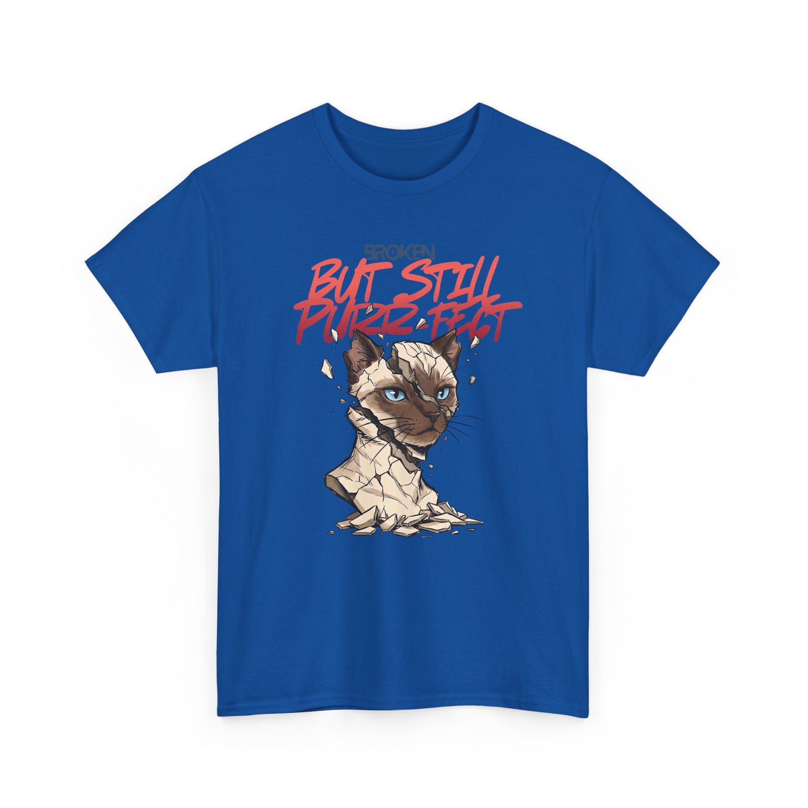Funny Cat T-Shirt — "Broken But Still Purr-fect"