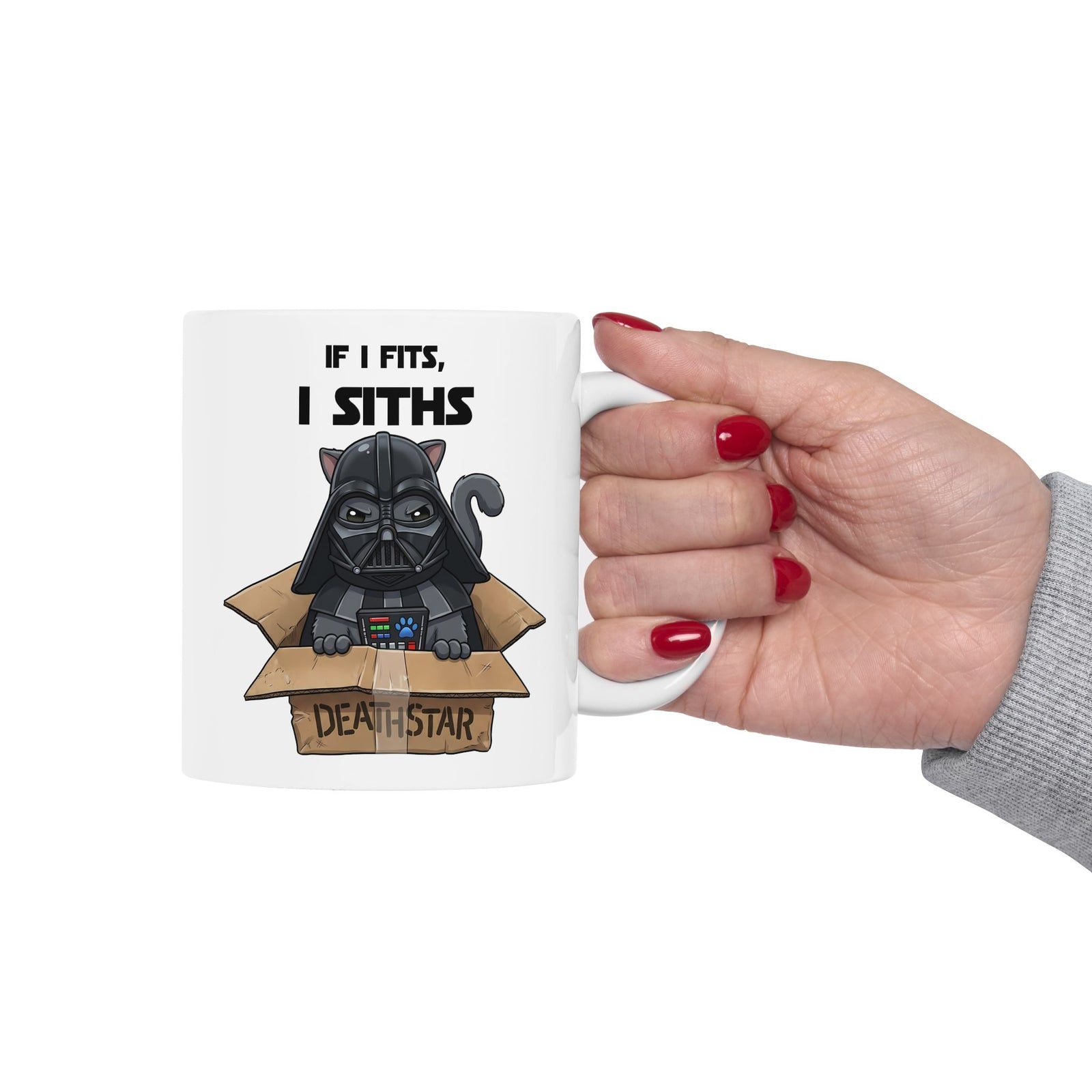 Space Villain Kitten Retro Galaxy Cat Ceramic Mug Funny Cat in Box Graphic Mug