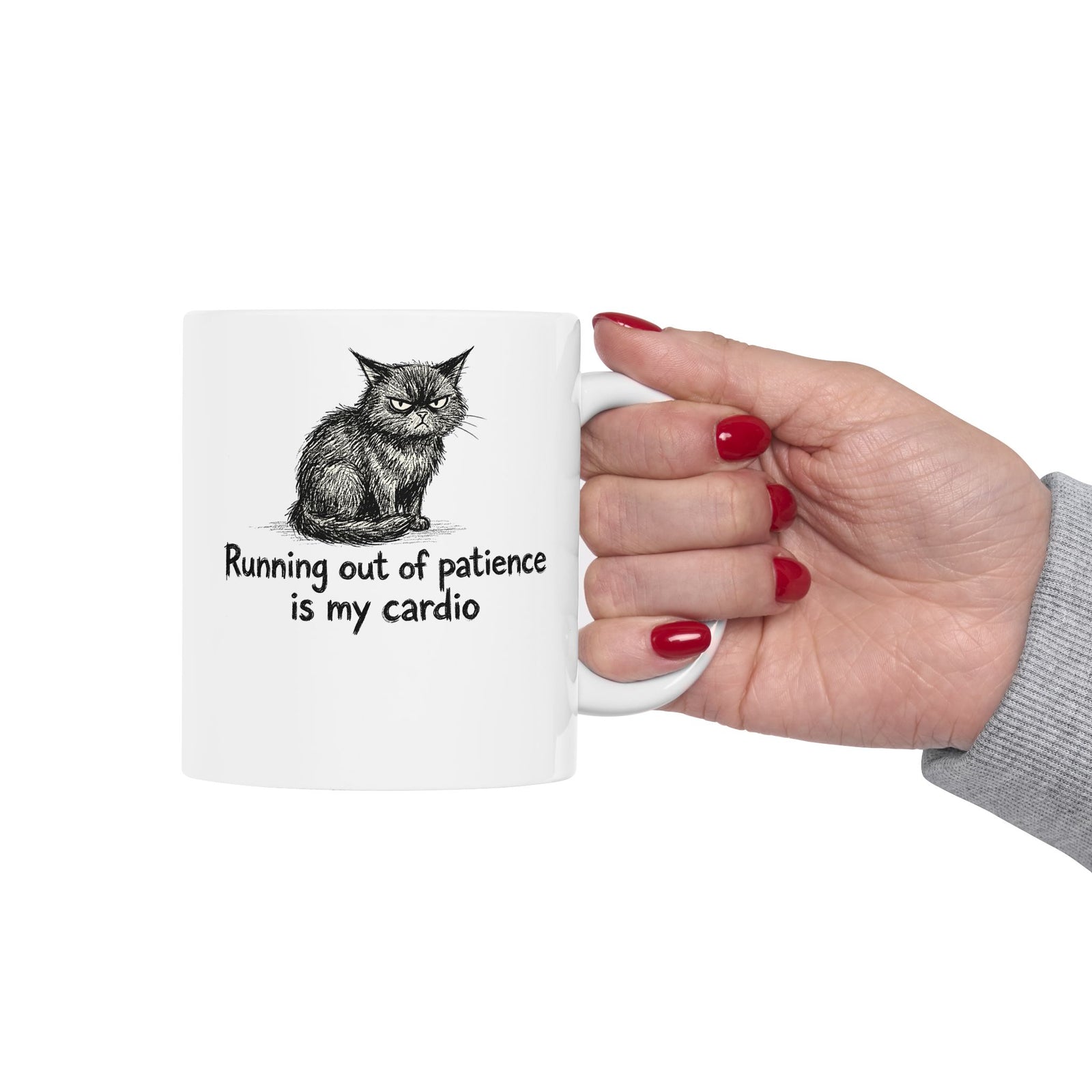 Running Out Of Patience Is My Cardio Cat Ceramic Mug