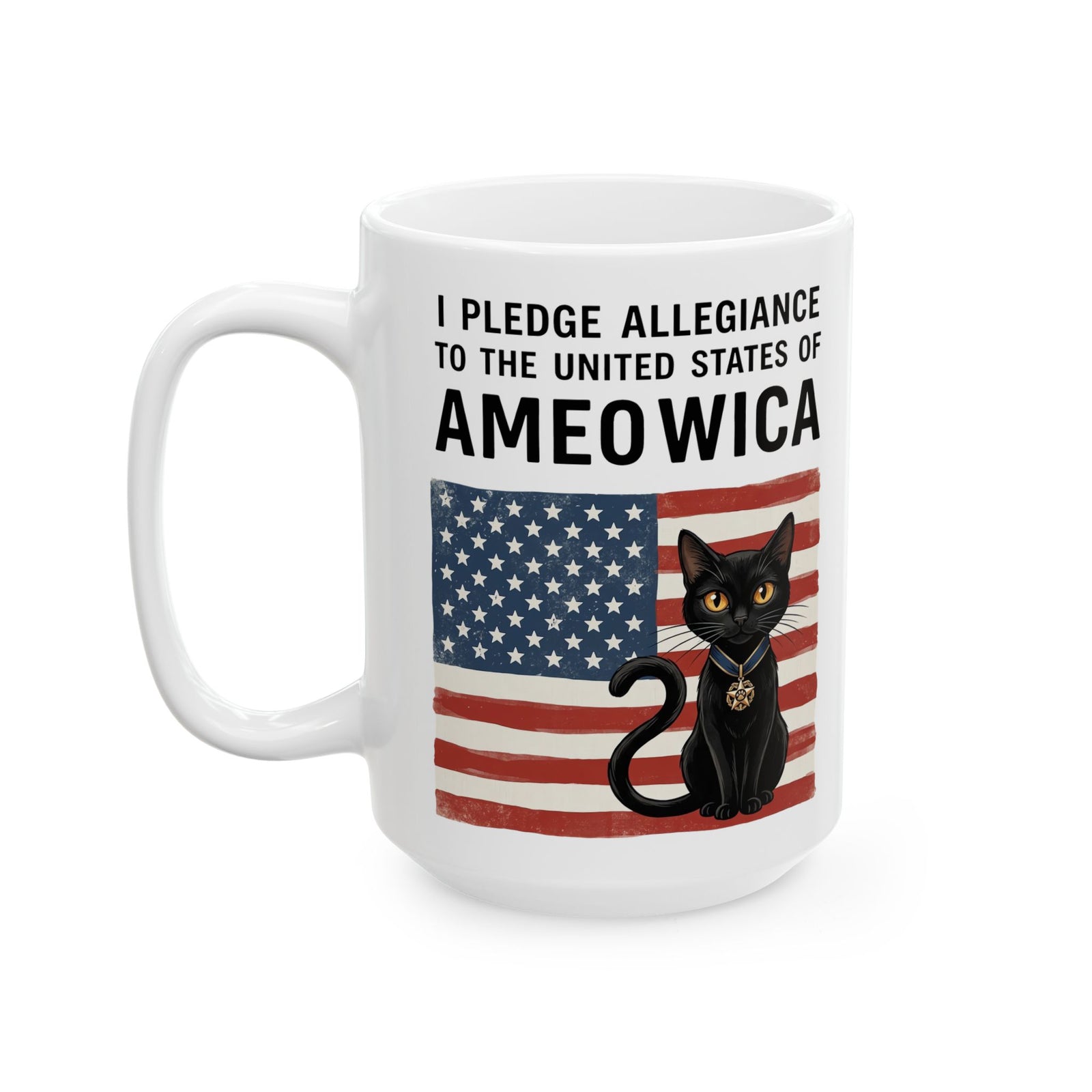 United States of Ameowica Funny Patriotic Black Cat Ceramic Mug