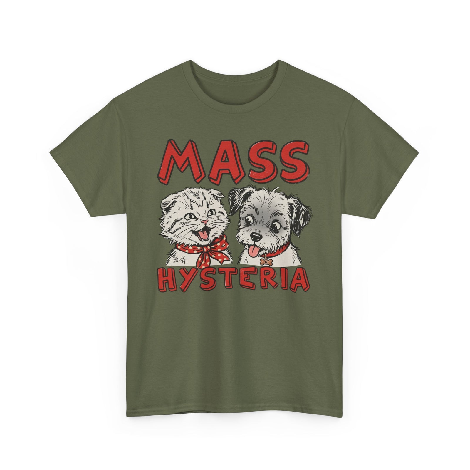 Cat & Dog Mass Hysteria Tee Funny Puppy & Kitten Line Art T-Shirt