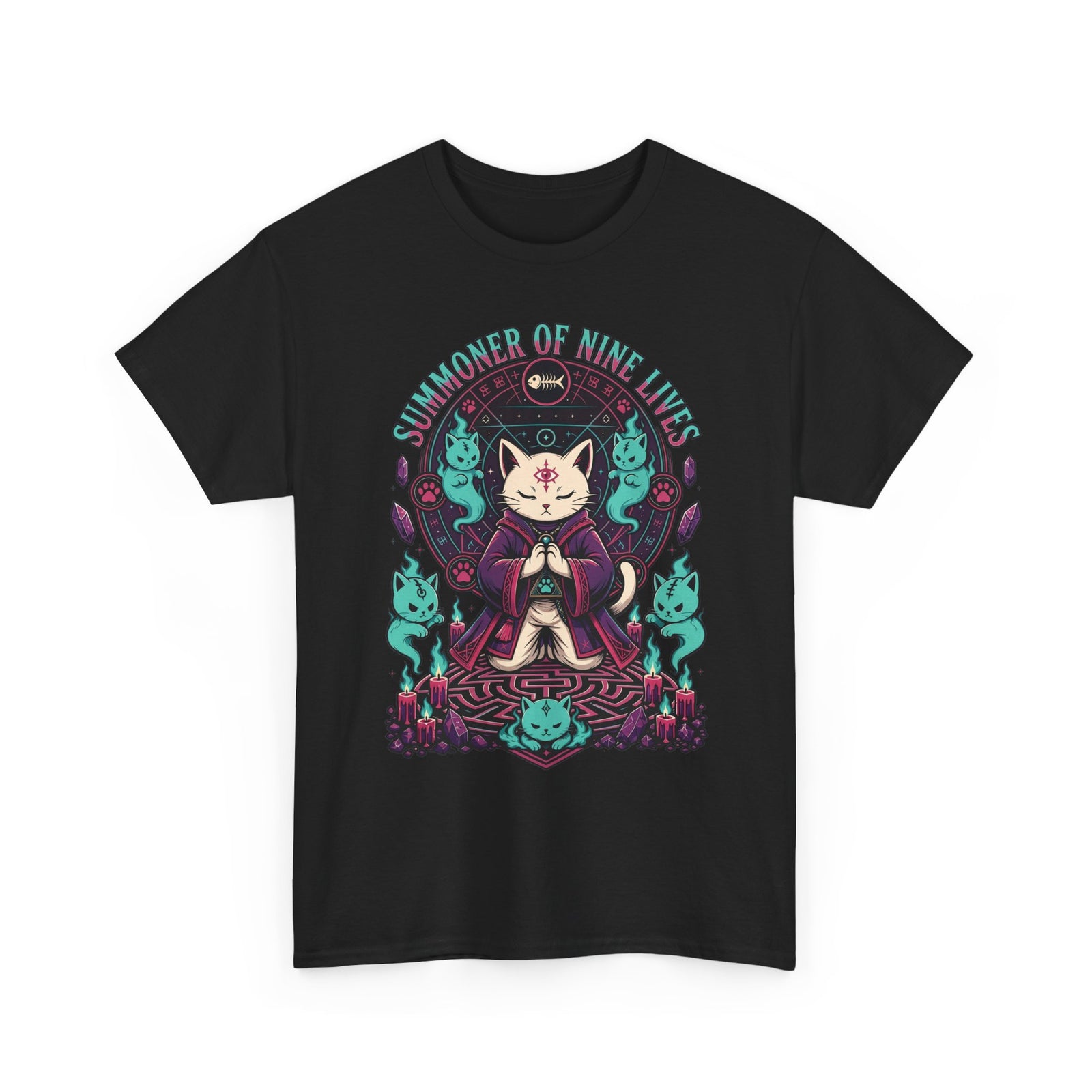 Lucky Cat Mystic Tee — "Catmancer of Nine Lives" Graphic T-Shirt