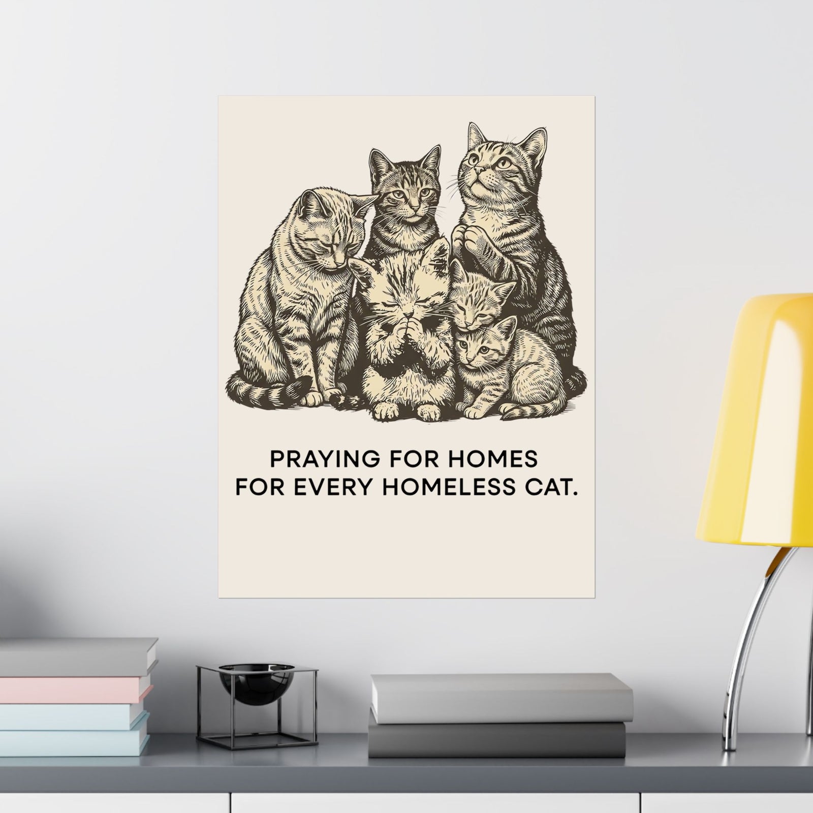 Cat Rescue Poster — "Praying for Homes for Every Homeless Cat" Vintage Cat Rescue Poster