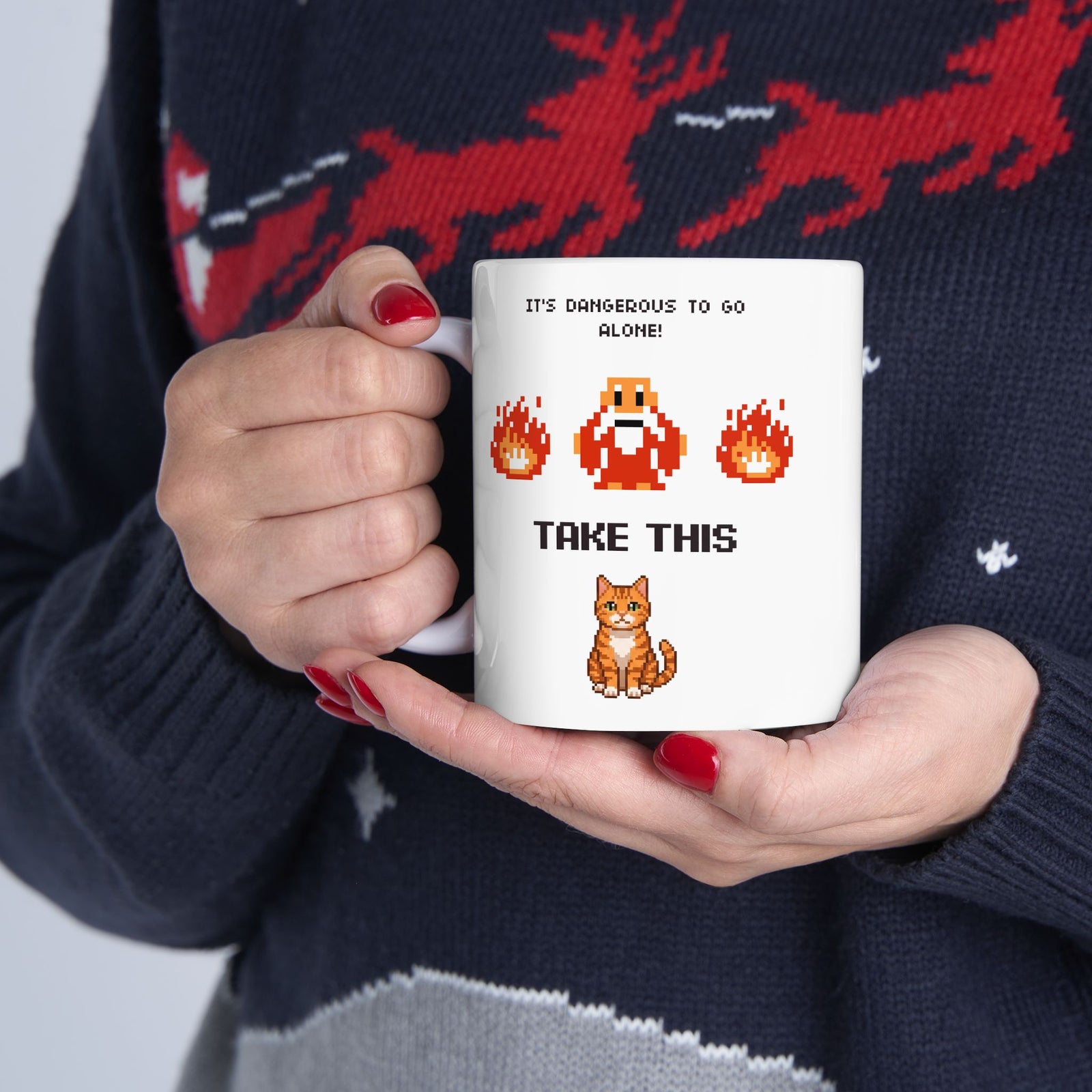 Retro Gamer Cat Mug, It's Dangerous to Go Alone Take This Cat Mug