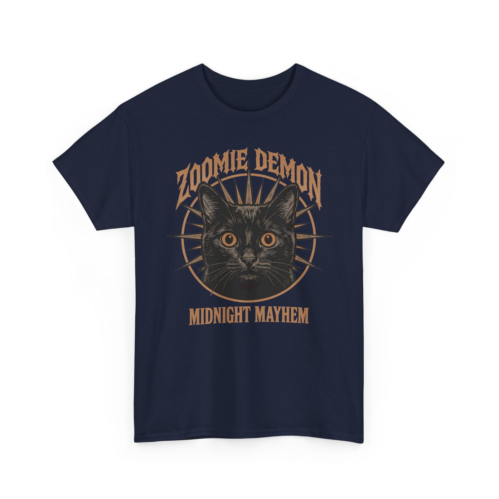 Zoomie Demon Cat T-Shirt — "Midnight Mayhem" Gothic Vintage Band Tee