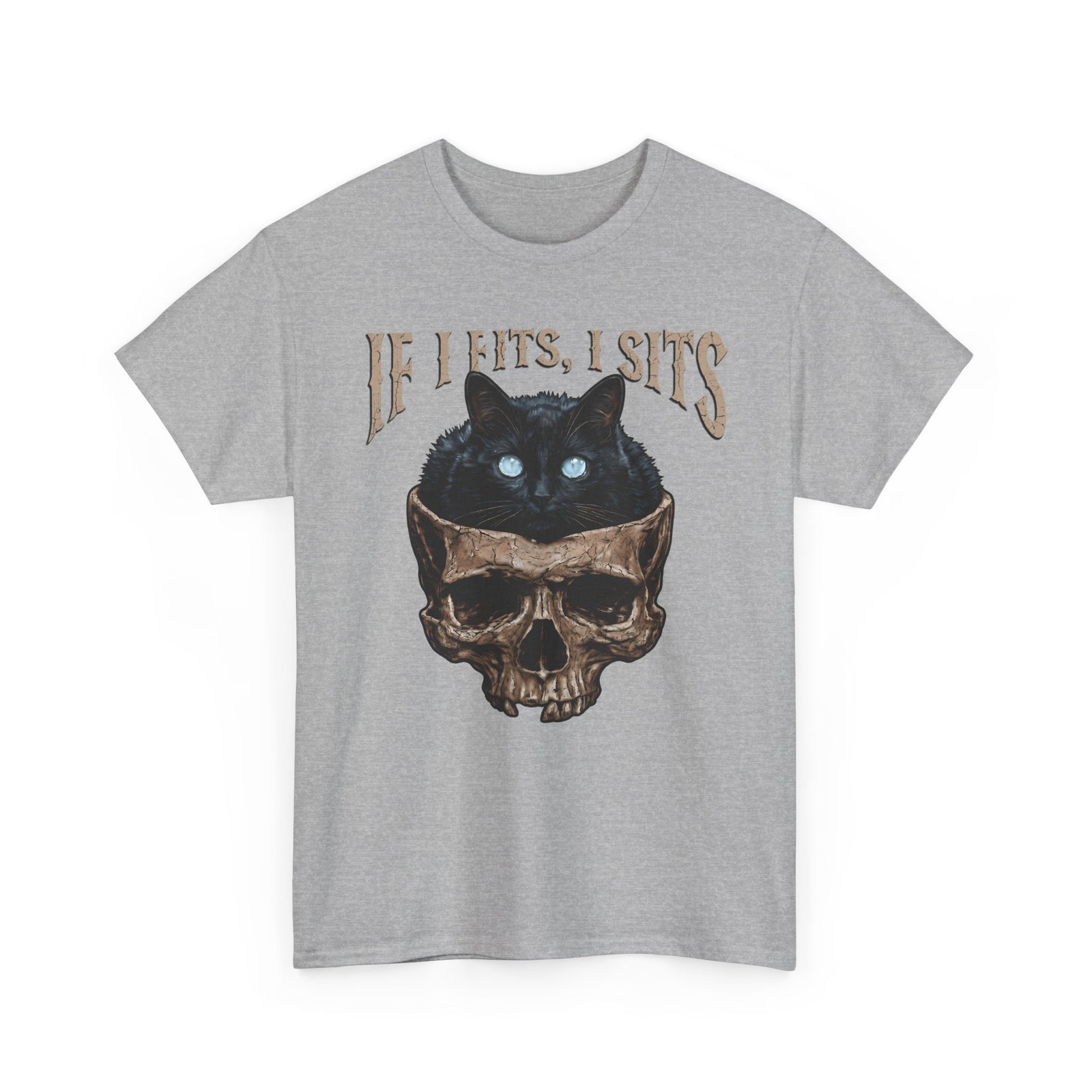 If I Fits I Sits Cat T-Shirt — Funny Gothic Black Cat Skull Graphic