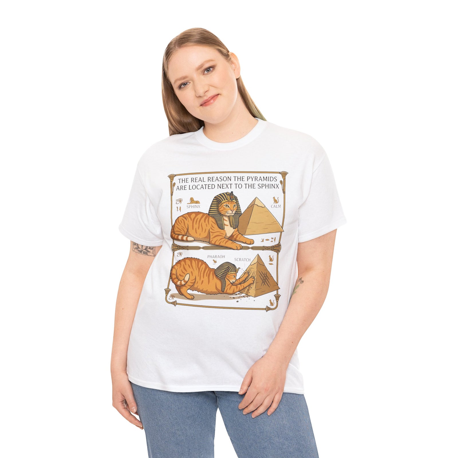 Funny Cat Pyramids Sphinx T-Shirt Ancient Egypt Scratching Design