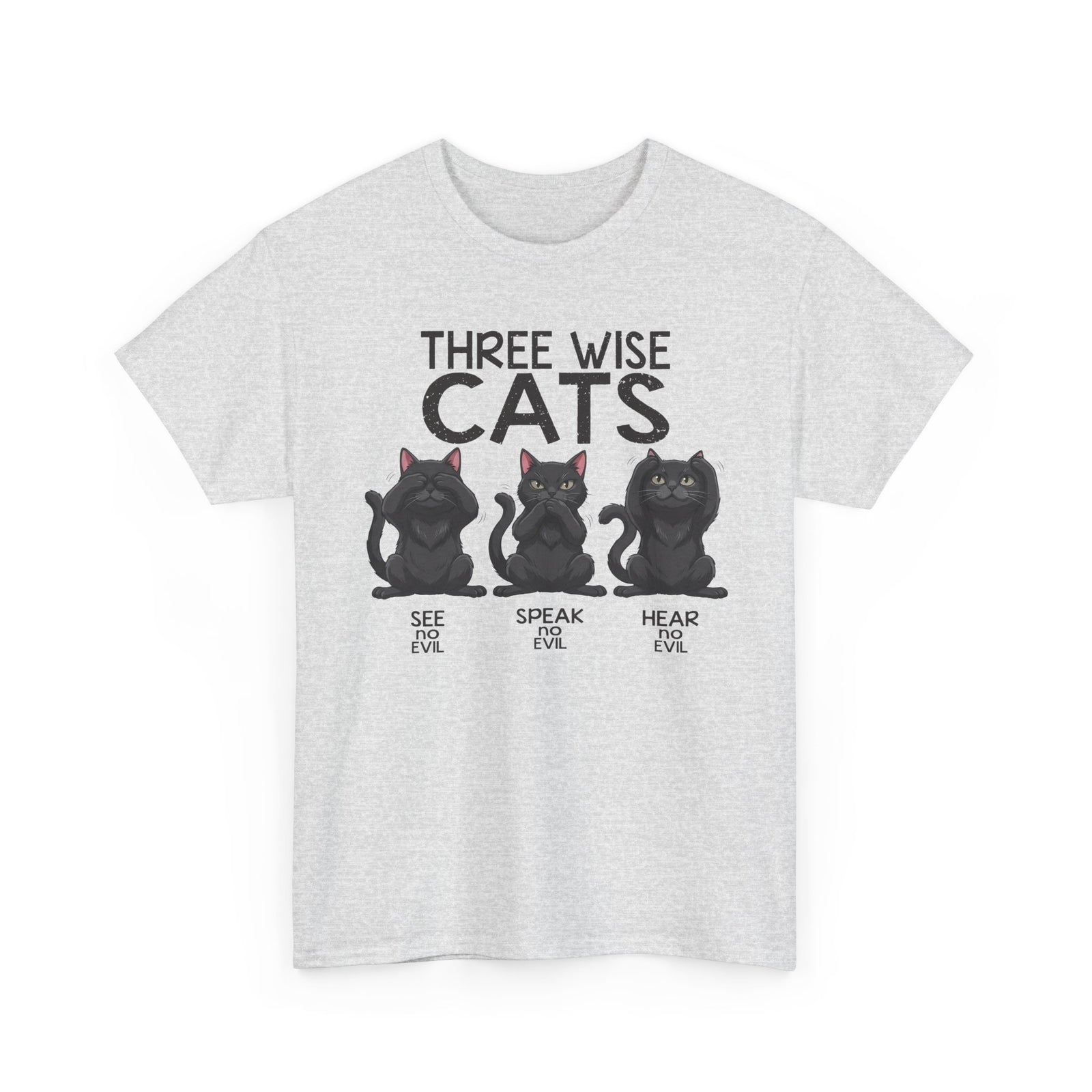 Three Wise Cats T-Shirt — See Speak Hear No Evil Black Cat Graphic