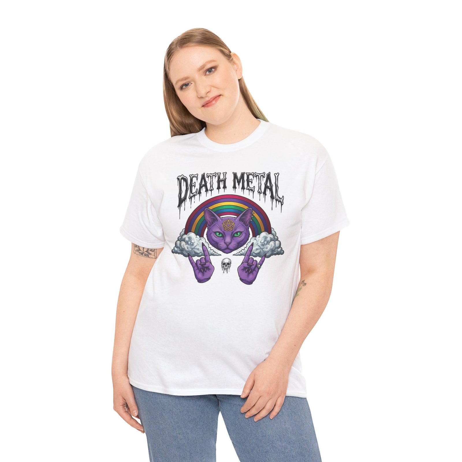 Death Metal Cat T-Shirt — Gothic Black Cat Tee for Metal Fans