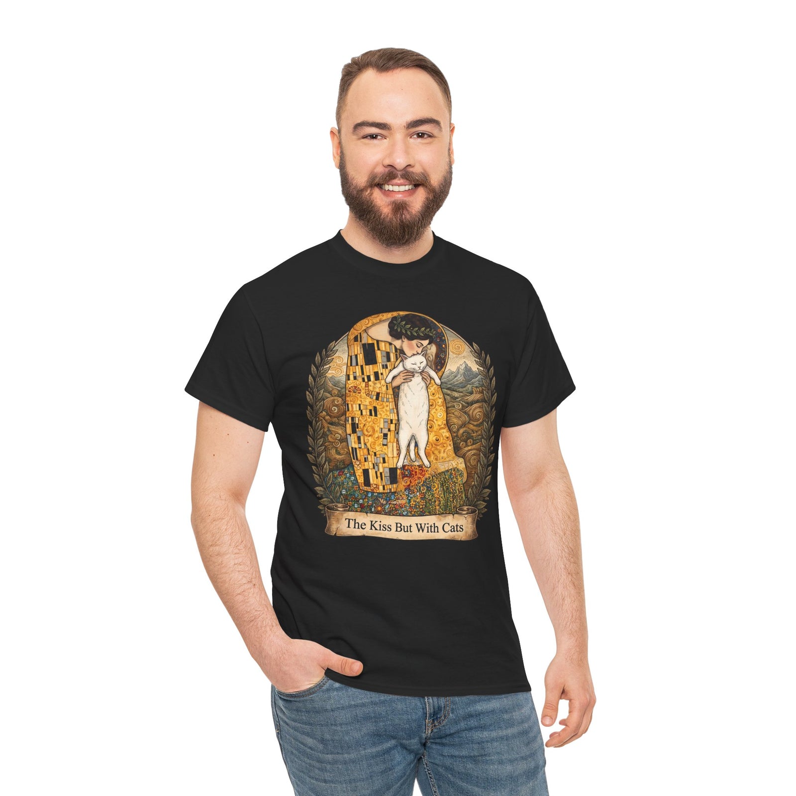 The Kiss But With Cats T-Shirt — Gustav Klimt Fine Art Parody Tee