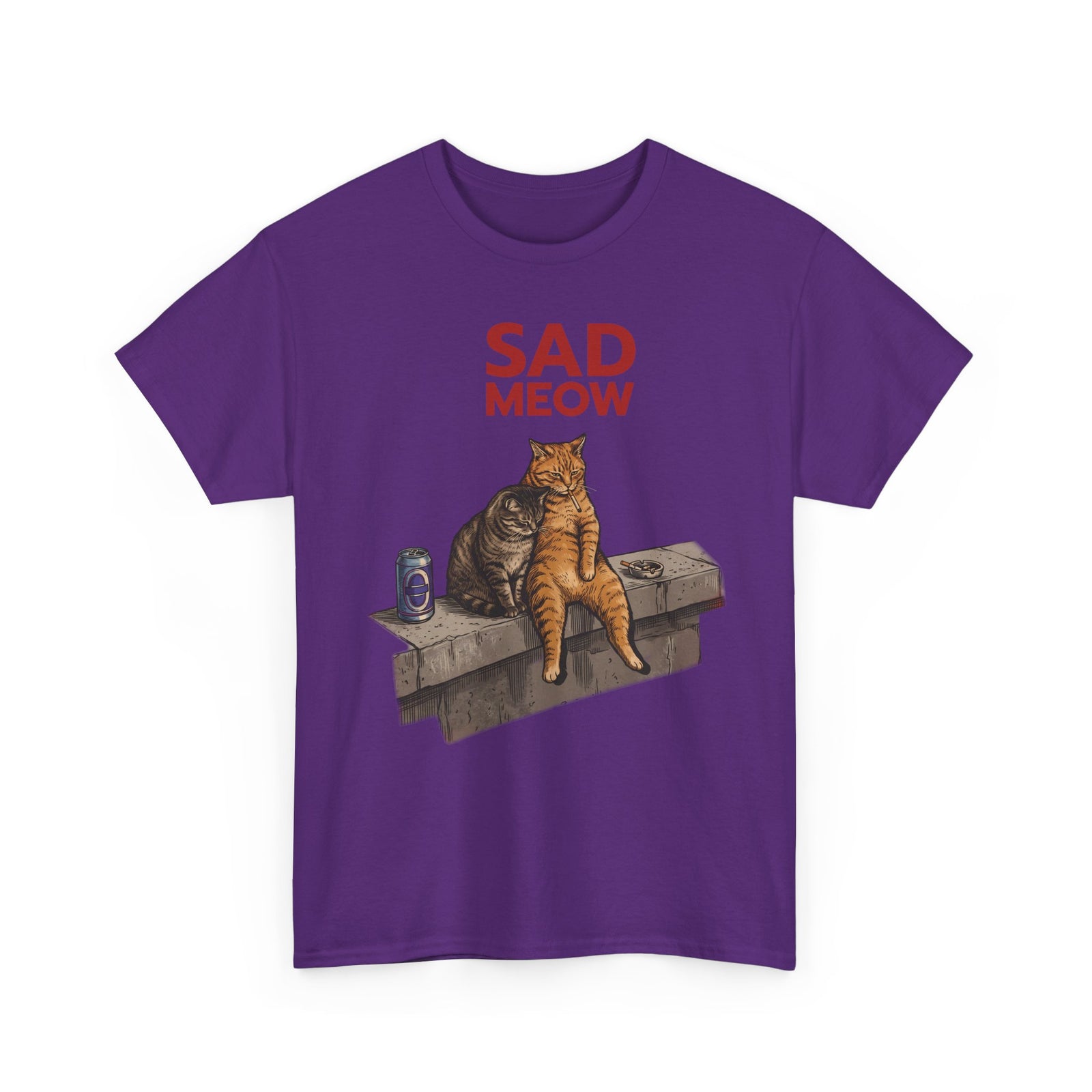 Sad Meow T-Shirt — Funny Depressed Smoking Cats Graphic Tee