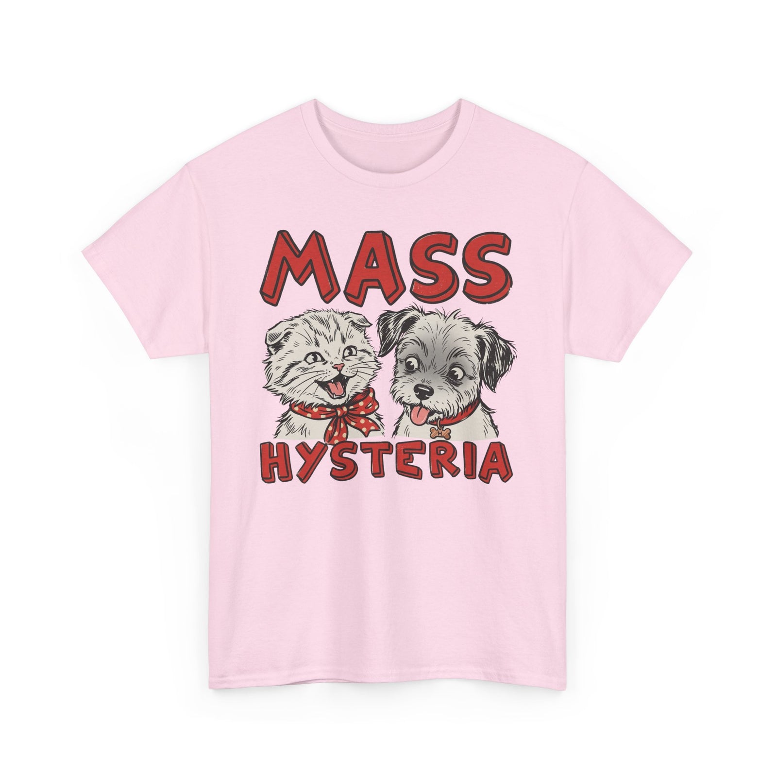 Cat & Dog Mass Hysteria Tee Funny Puppy & Kitten Line Art T-Shirt