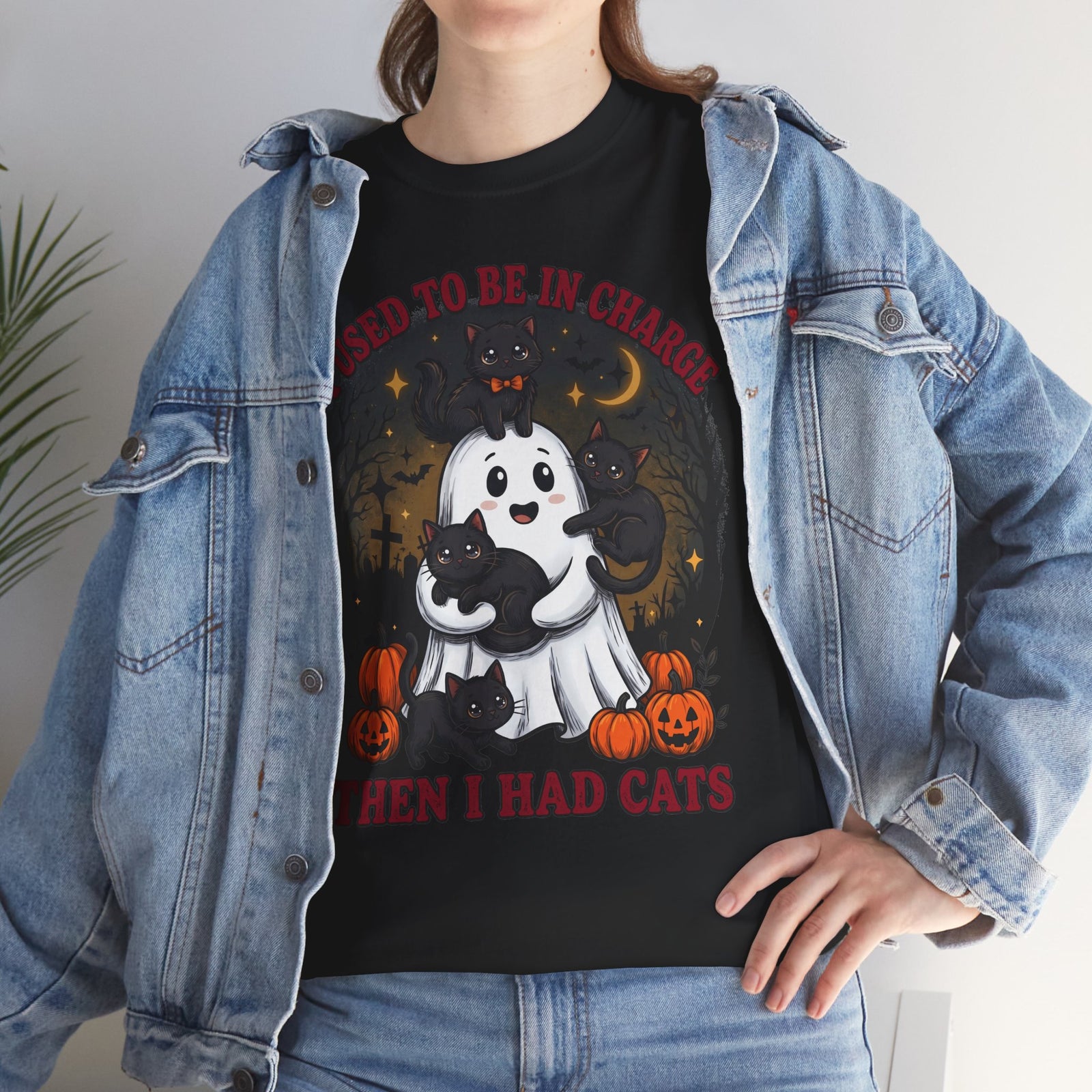 I Used To Be In Charge Then I Had Cats Shirt — Cute Ghost & Black Kittens T-Shirt