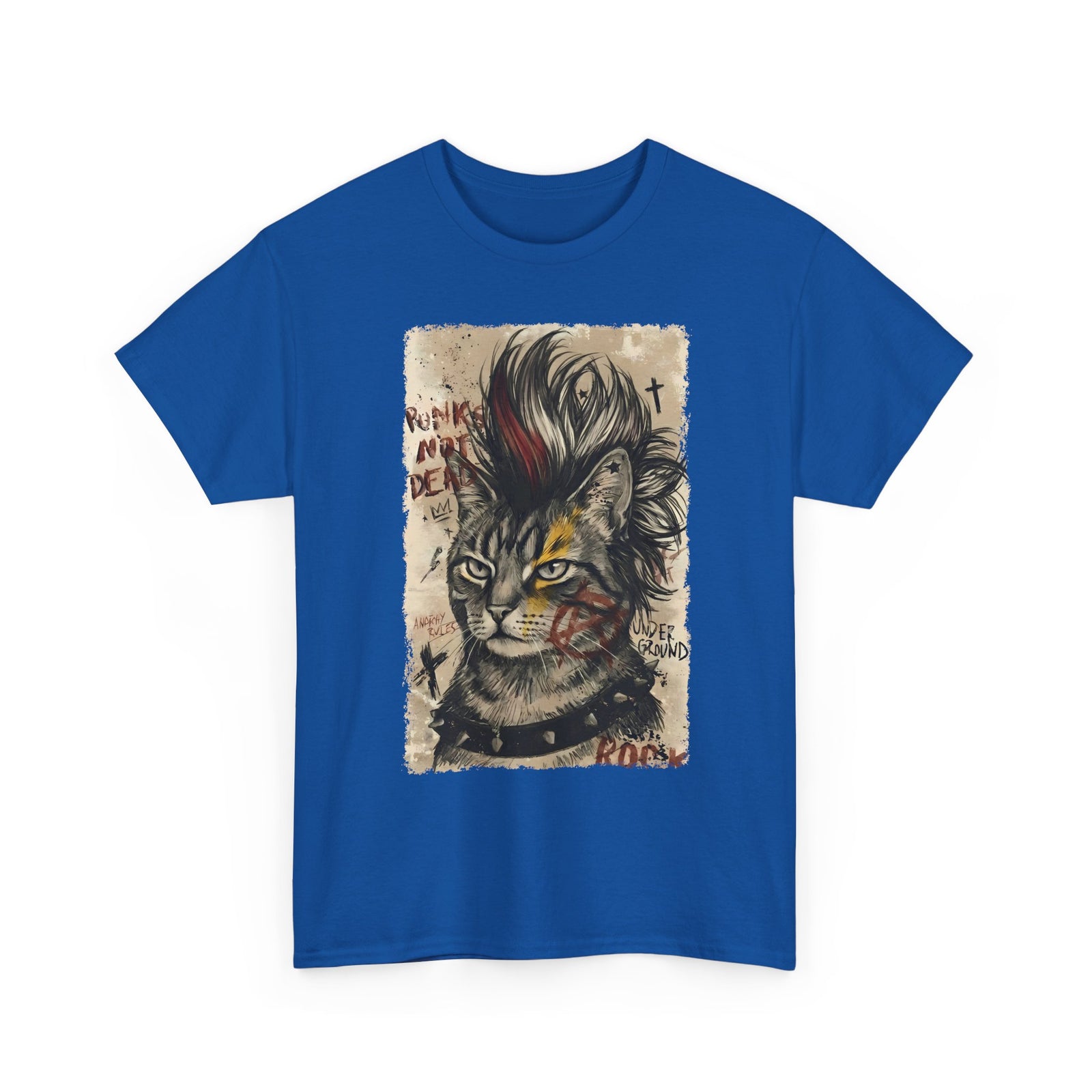 Punks Not Dead Cat T-Shirt — Edgy Mohawk Anarchy Feline Graphic