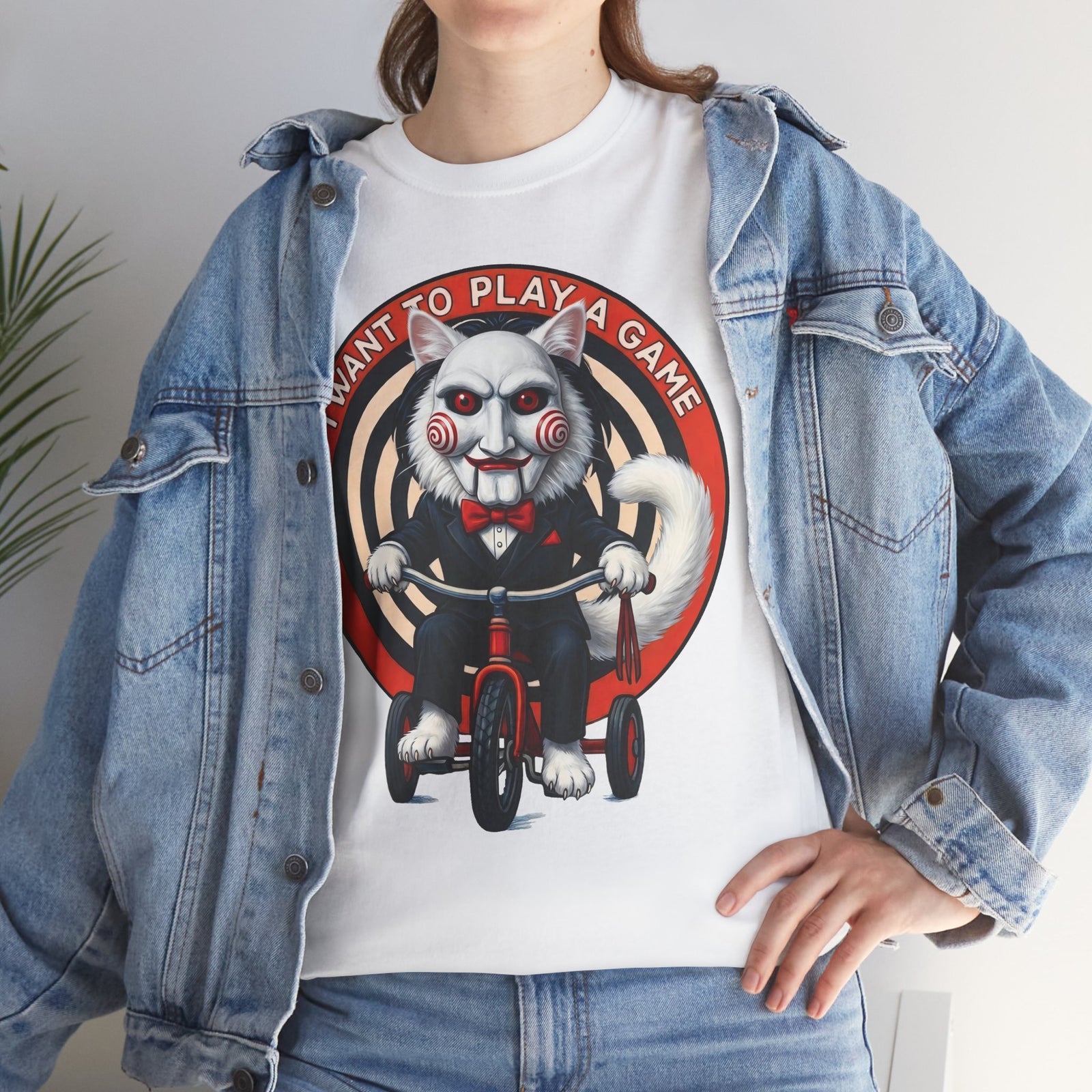 I Want To Play A Game SAW Cat T-Shirt — Funny Jigsaw Puppet Feline Tee