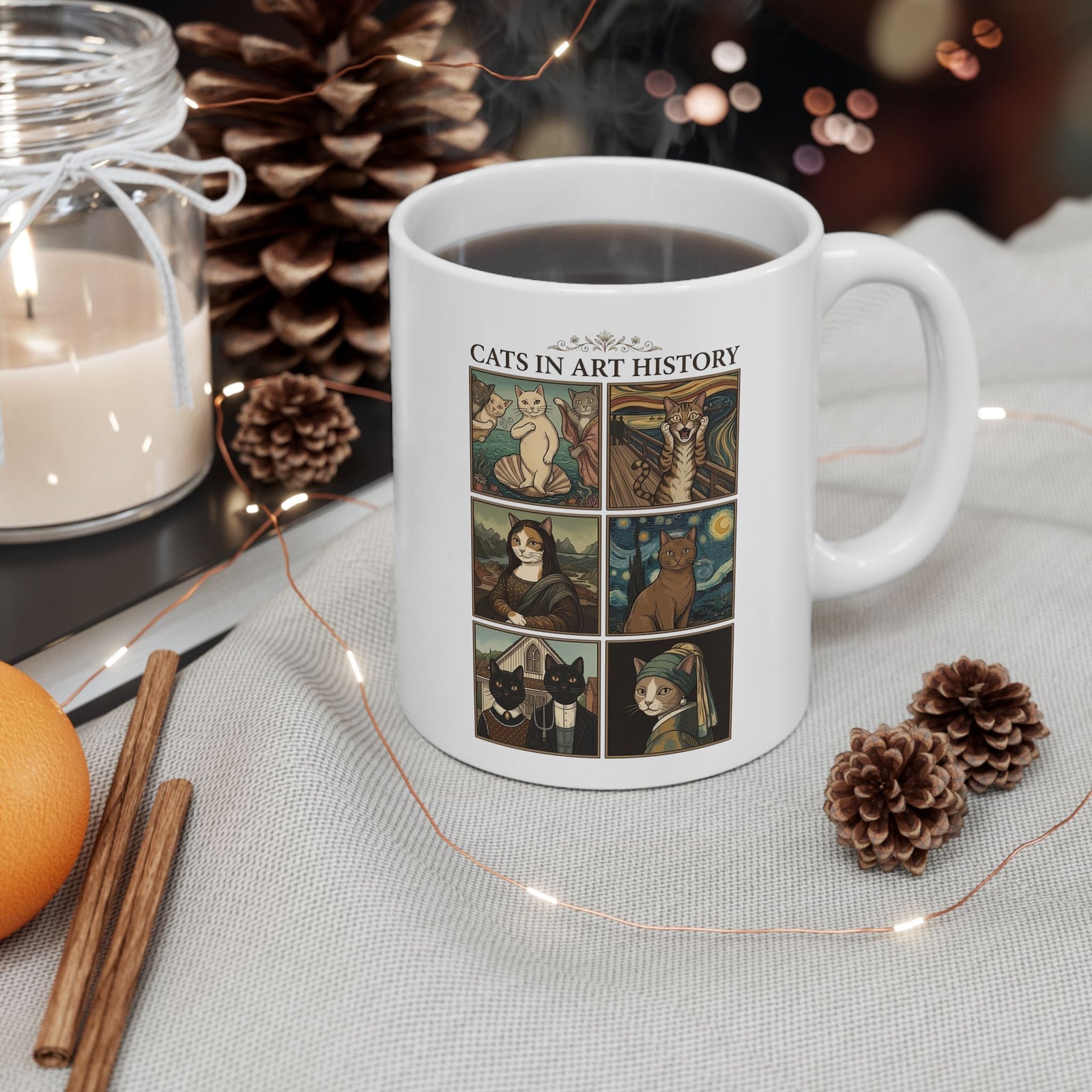 Cats in Art History Ceramic Mug — Vintage Art Cat Mug for Cat Lovers & Art Fans