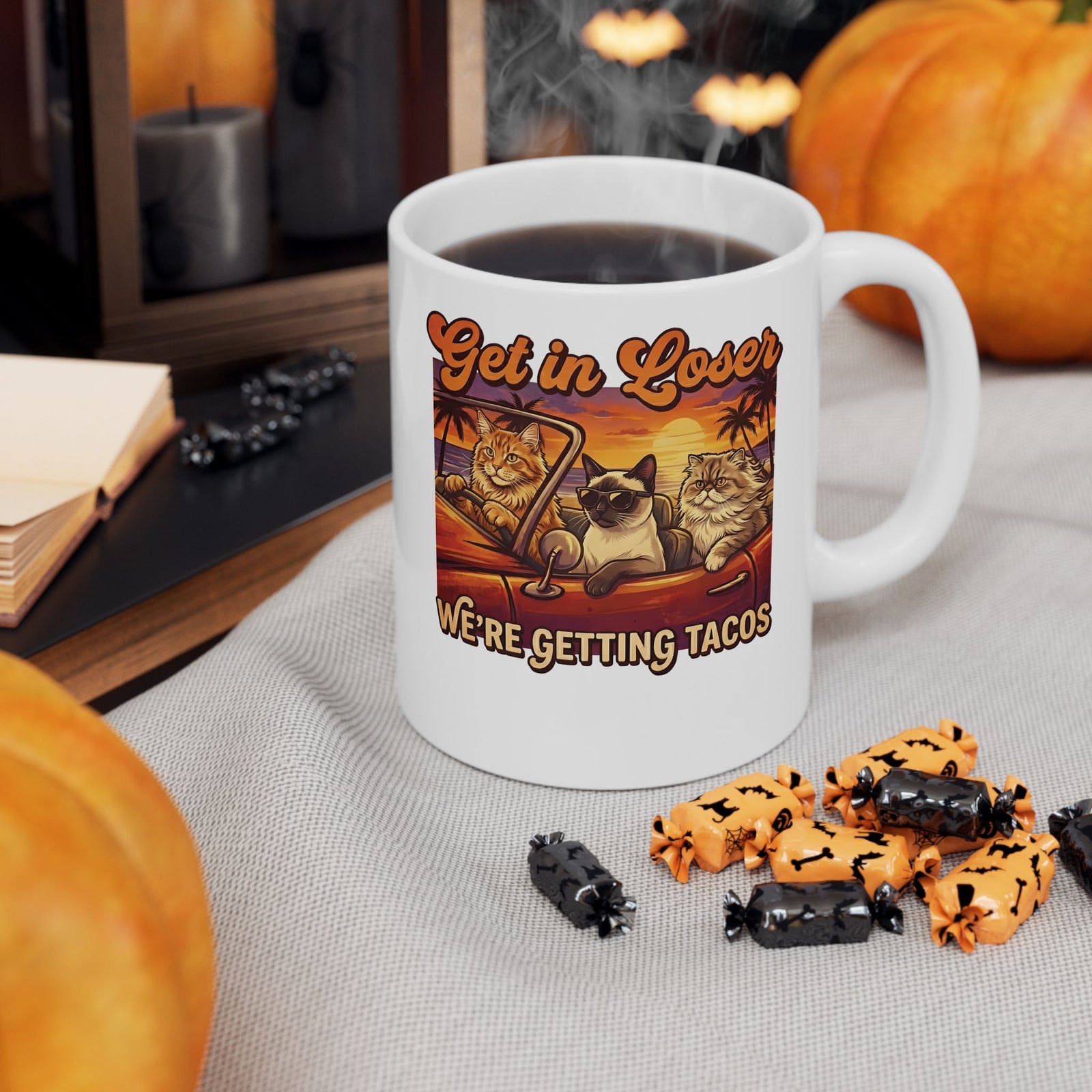 Get In Losers We're Getting Tacos Cats Ceramic Mug