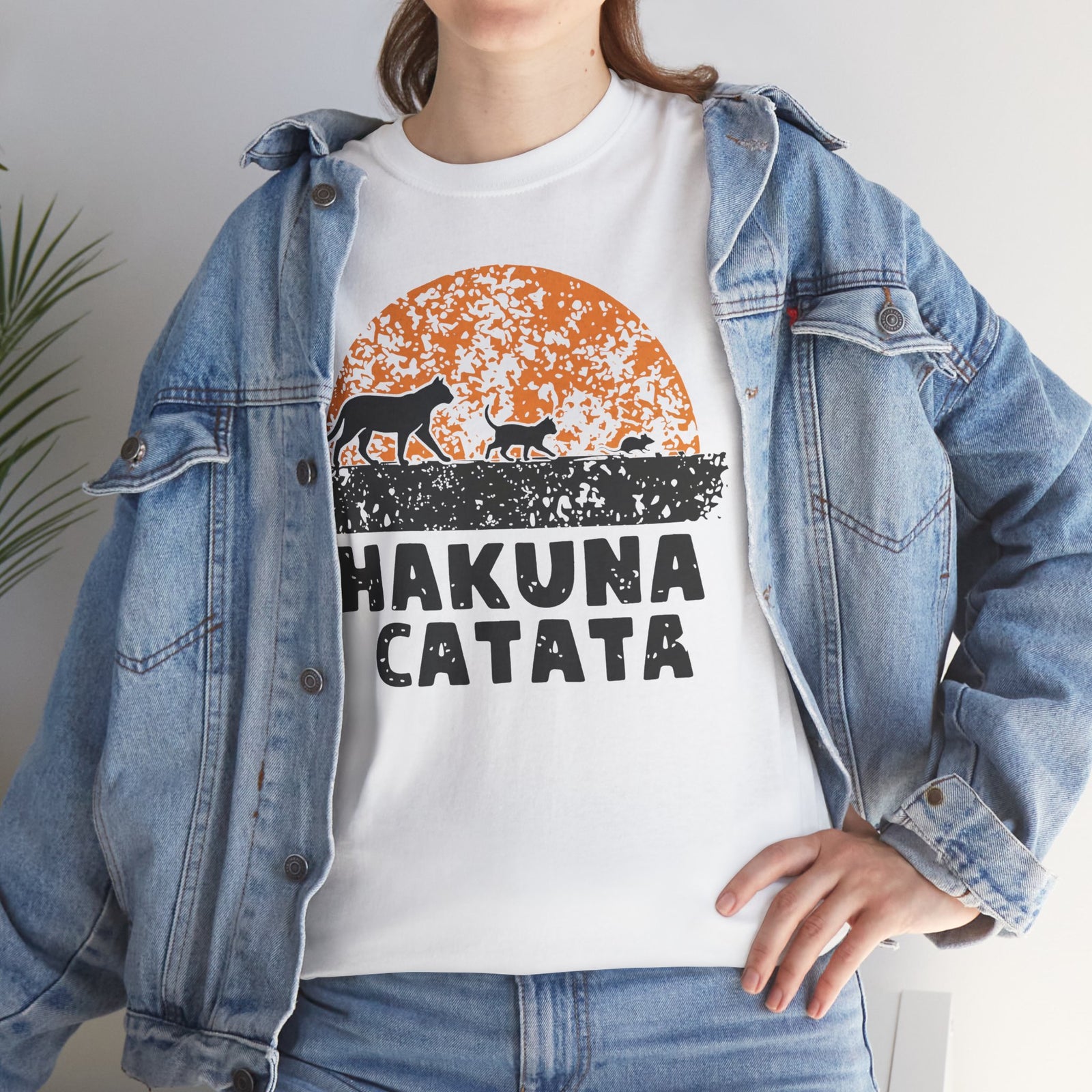 Hakuna Catata T‑Shirt — Funny Cat Rescue Tee with Sunset Silhouette