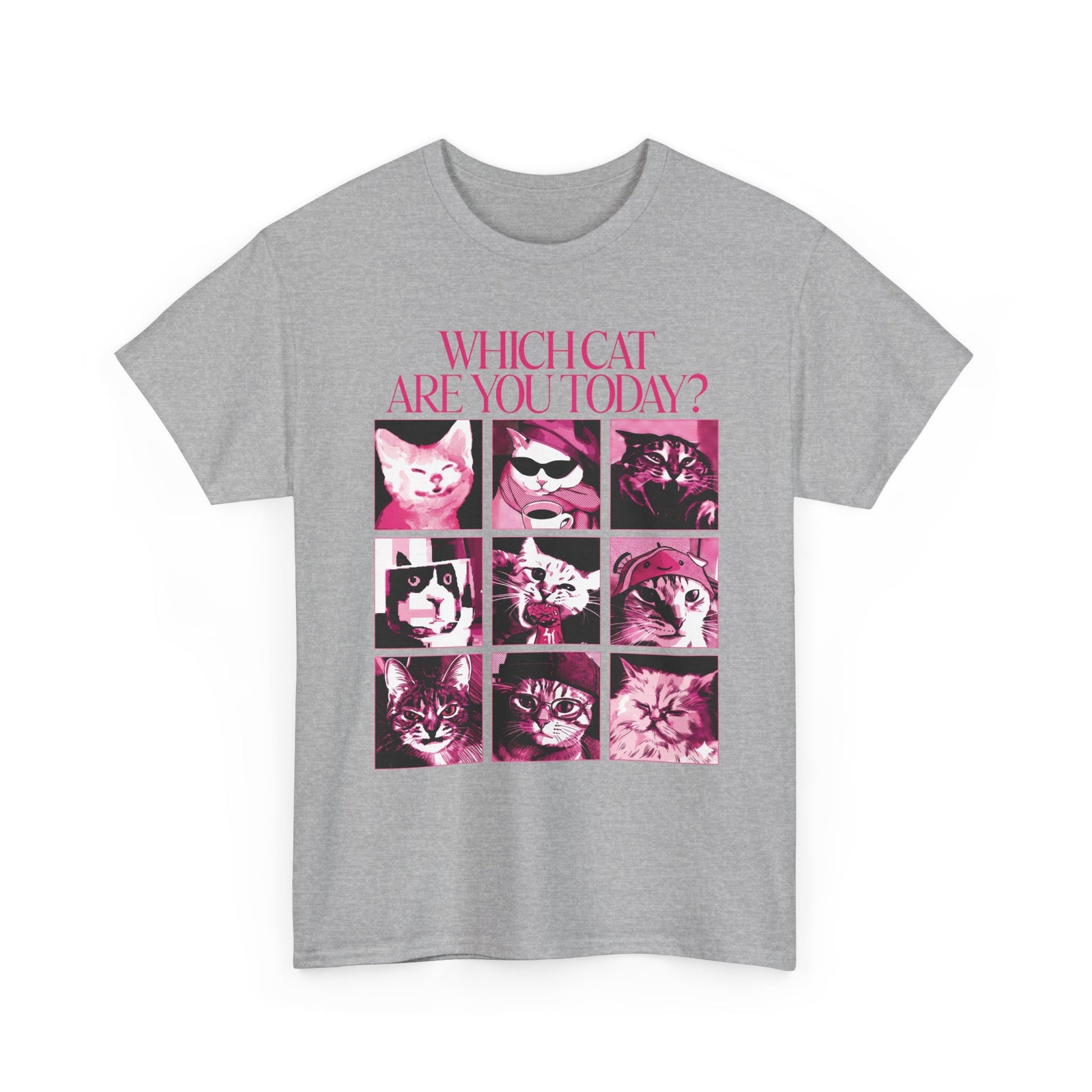 Cat Mood Chart T-Shirt — Pink Pop Art Feline Expressions Graphic