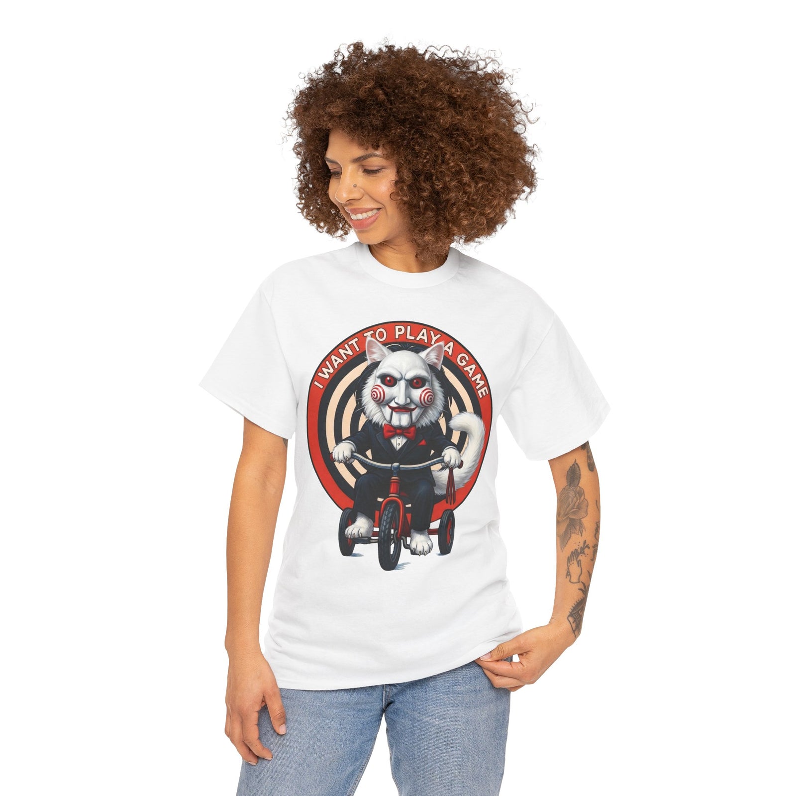 I Want To Play A Game SAW Cat T-Shirt — Funny Jigsaw Puppet Feline Tee