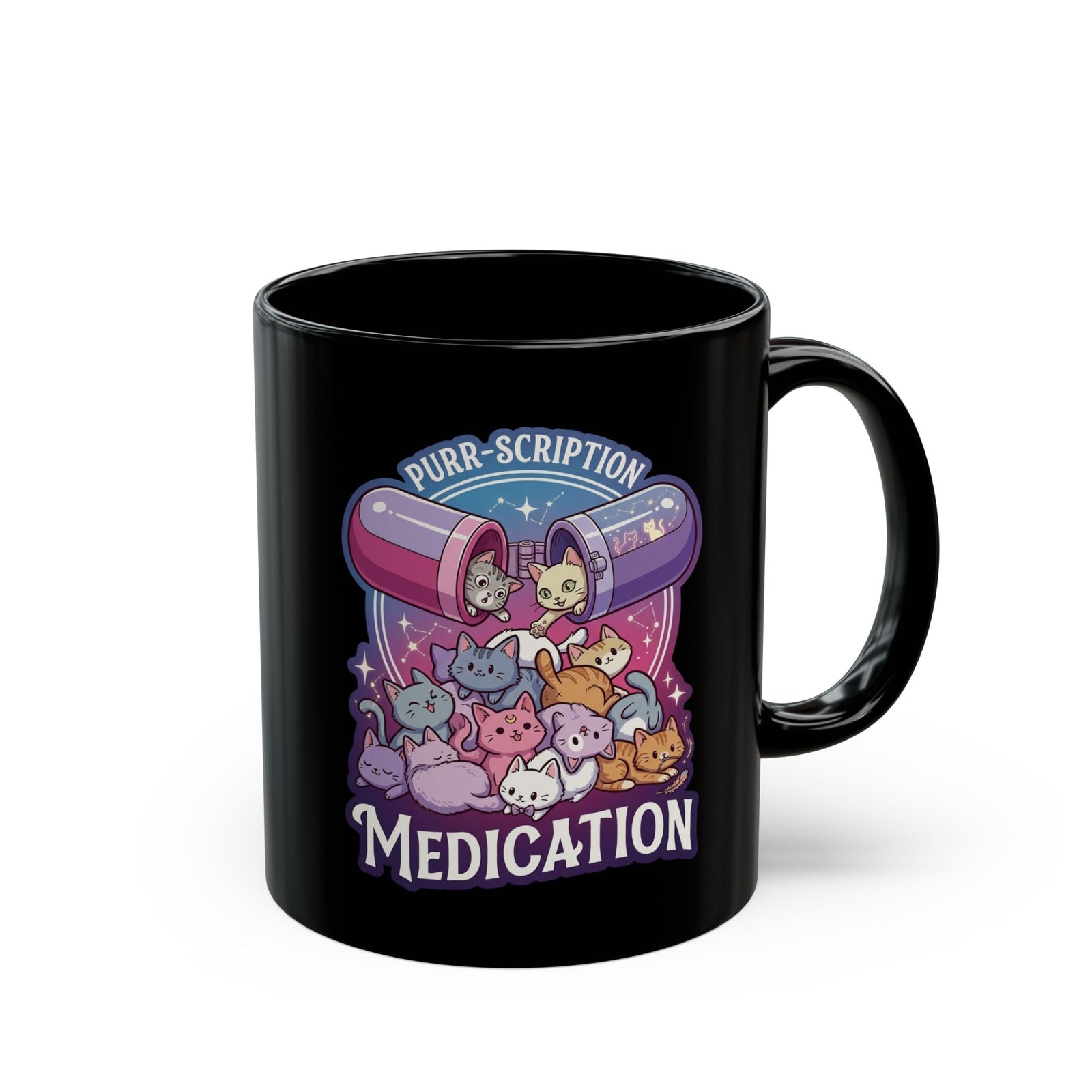 Purr‑Scription Medication Cat Black Mug