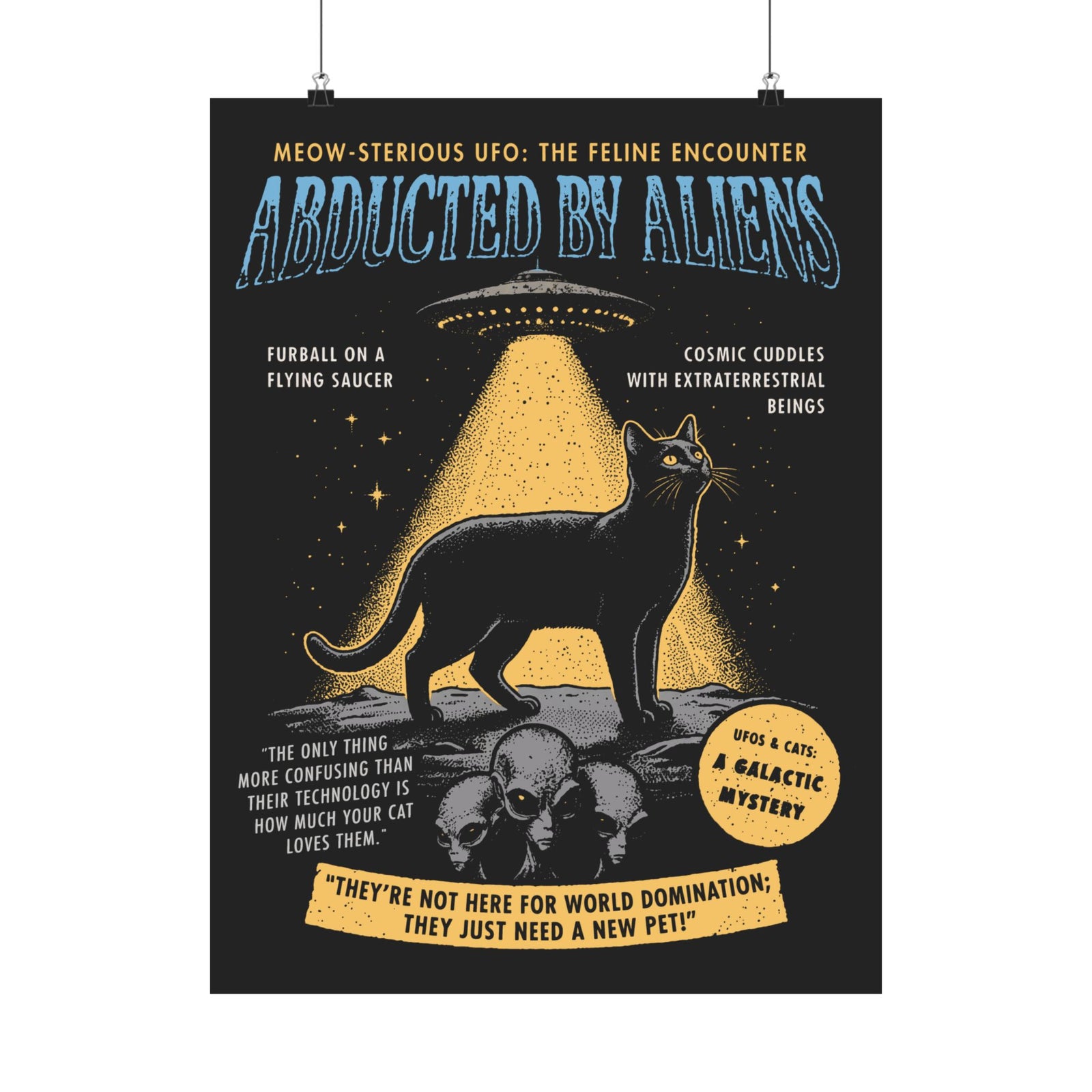 Abducted by Aliens Black Cat Poster — Cute UFO Cat Poster