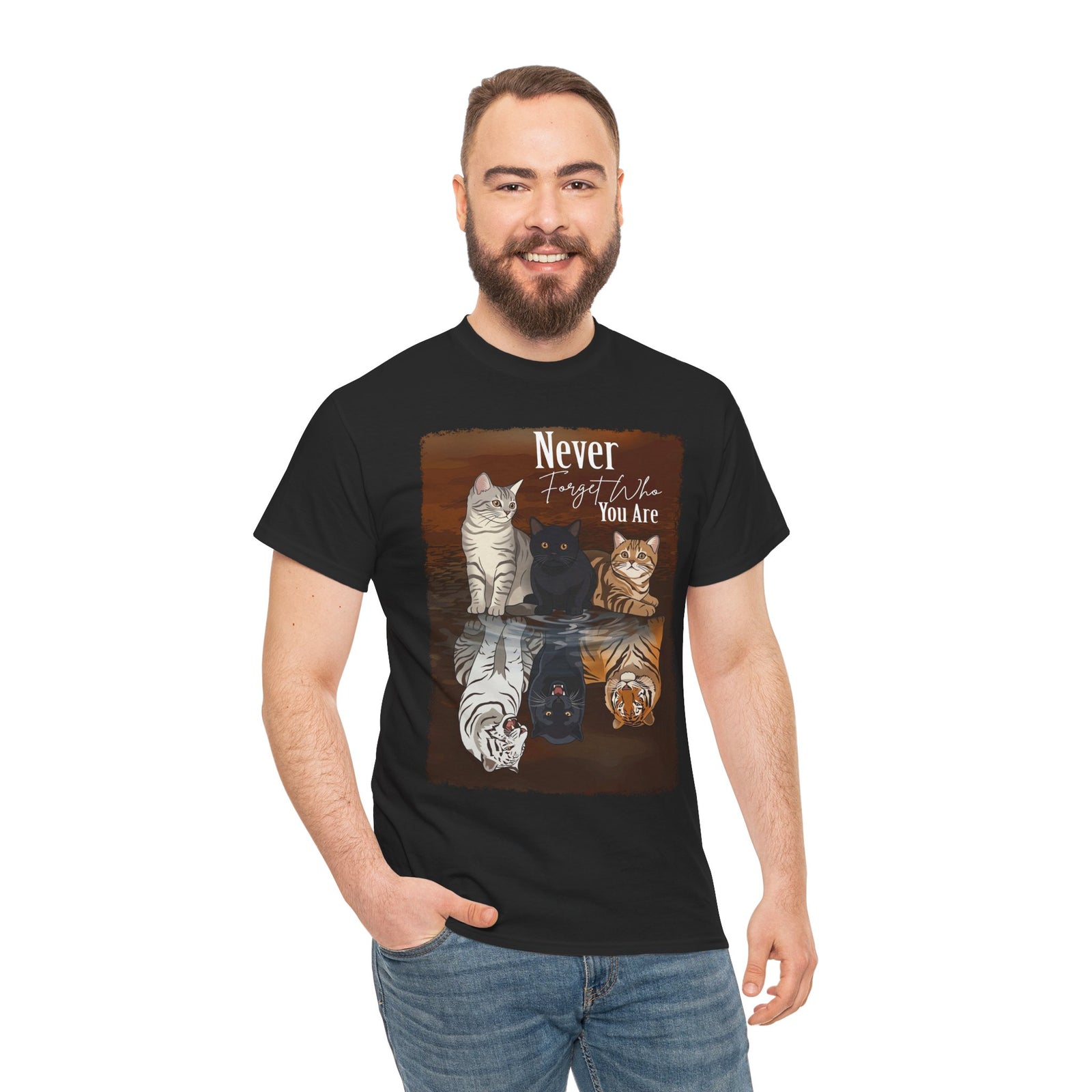 Cat T-Shirt "Never Forget Who You Are" — Reflective Trio Cat Design