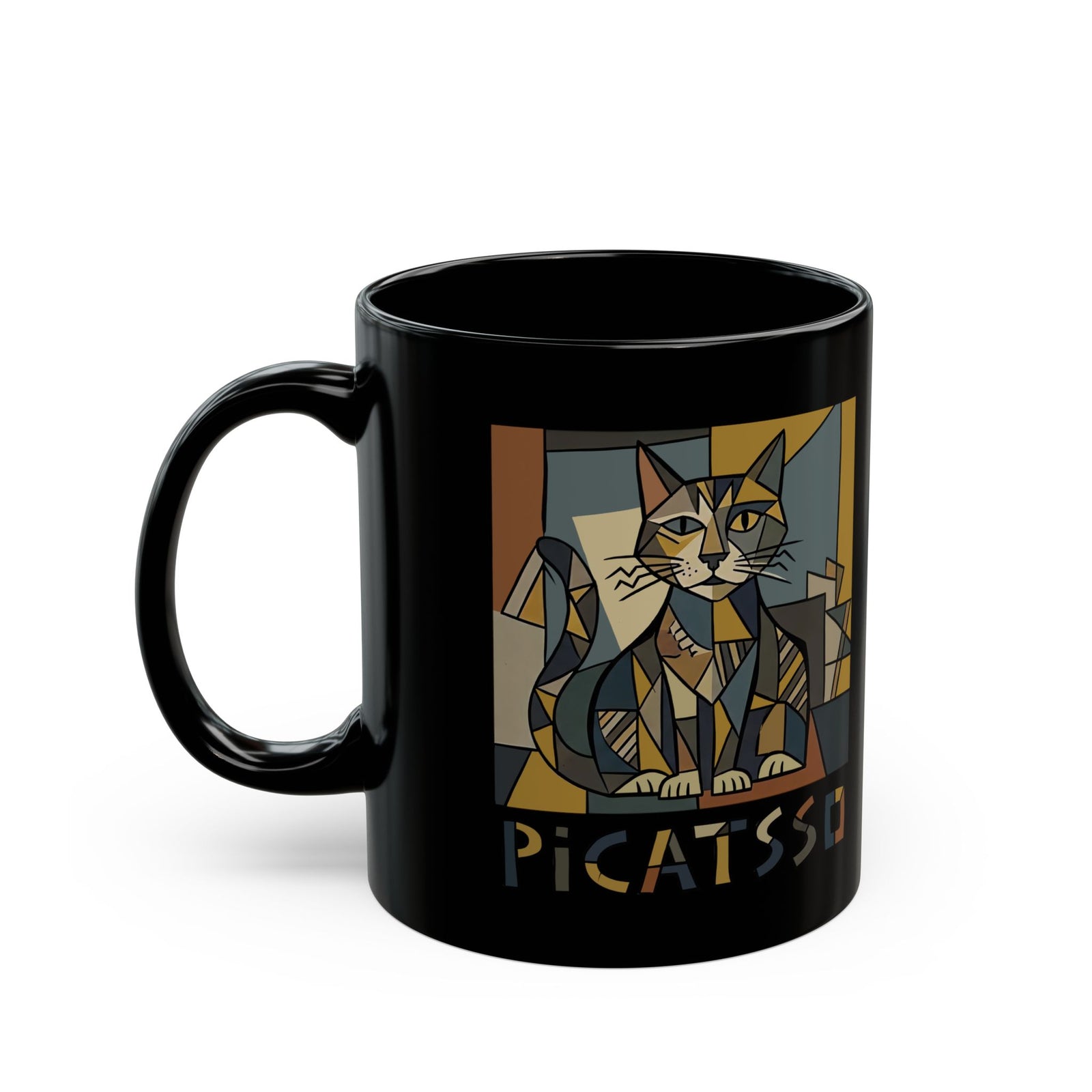 Picatsso Cat Art Black Mug — Playful Cat Picasso Design