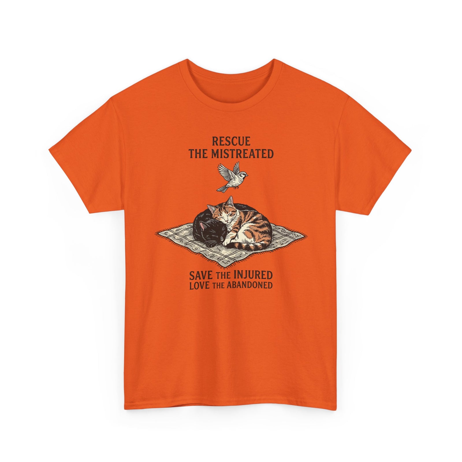 Cat Lover T-Shirt — "Rescue the Mistreated, Save the Injured, Love the Abandoned" Rescue Cat Tee