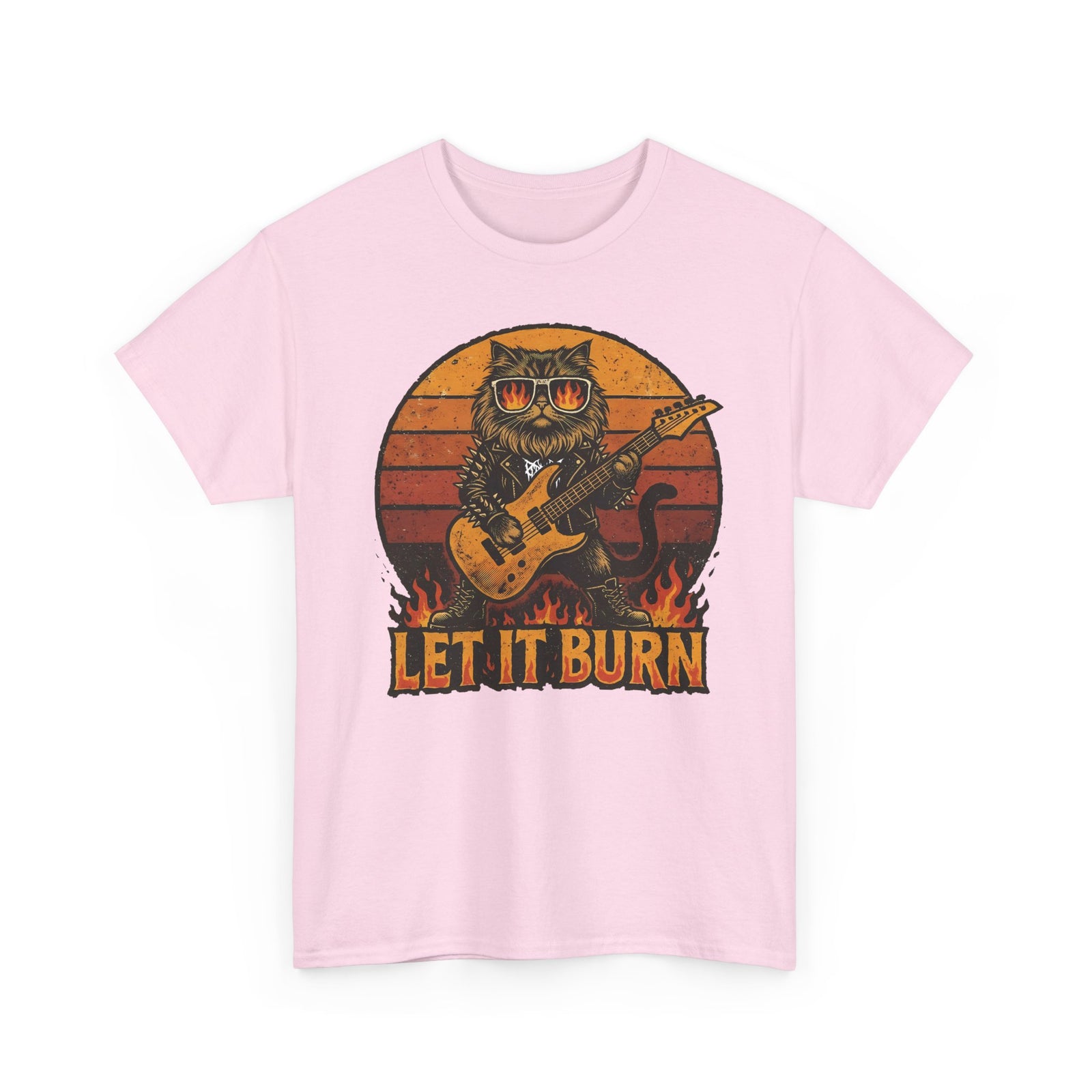 Let It Burn Rocker Cat T-Shirt — Heavy Metal Guitar Feline Graphic
