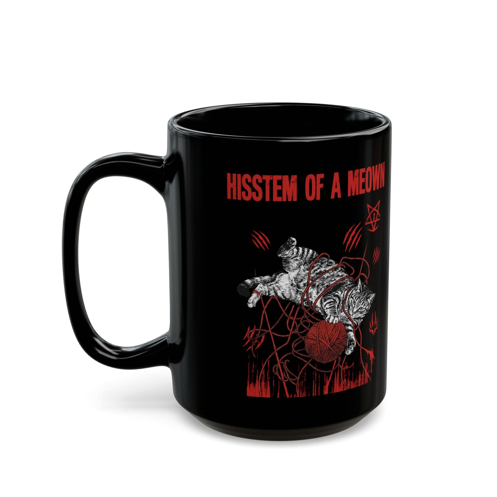Hissten Of A Meown Black Mug — Funny Cat Pun Mug