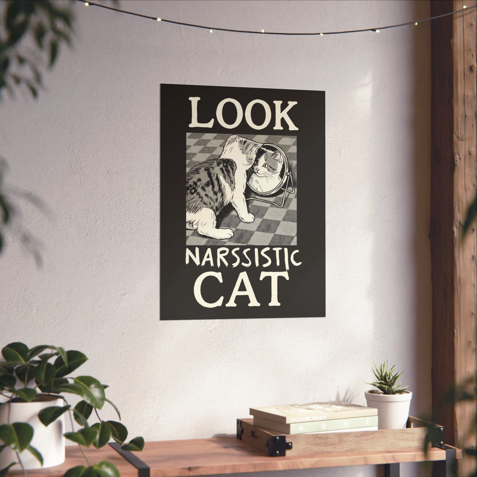 Look Narssistic Cat Poster — Funny Mirror Reflection Tabby Poster
