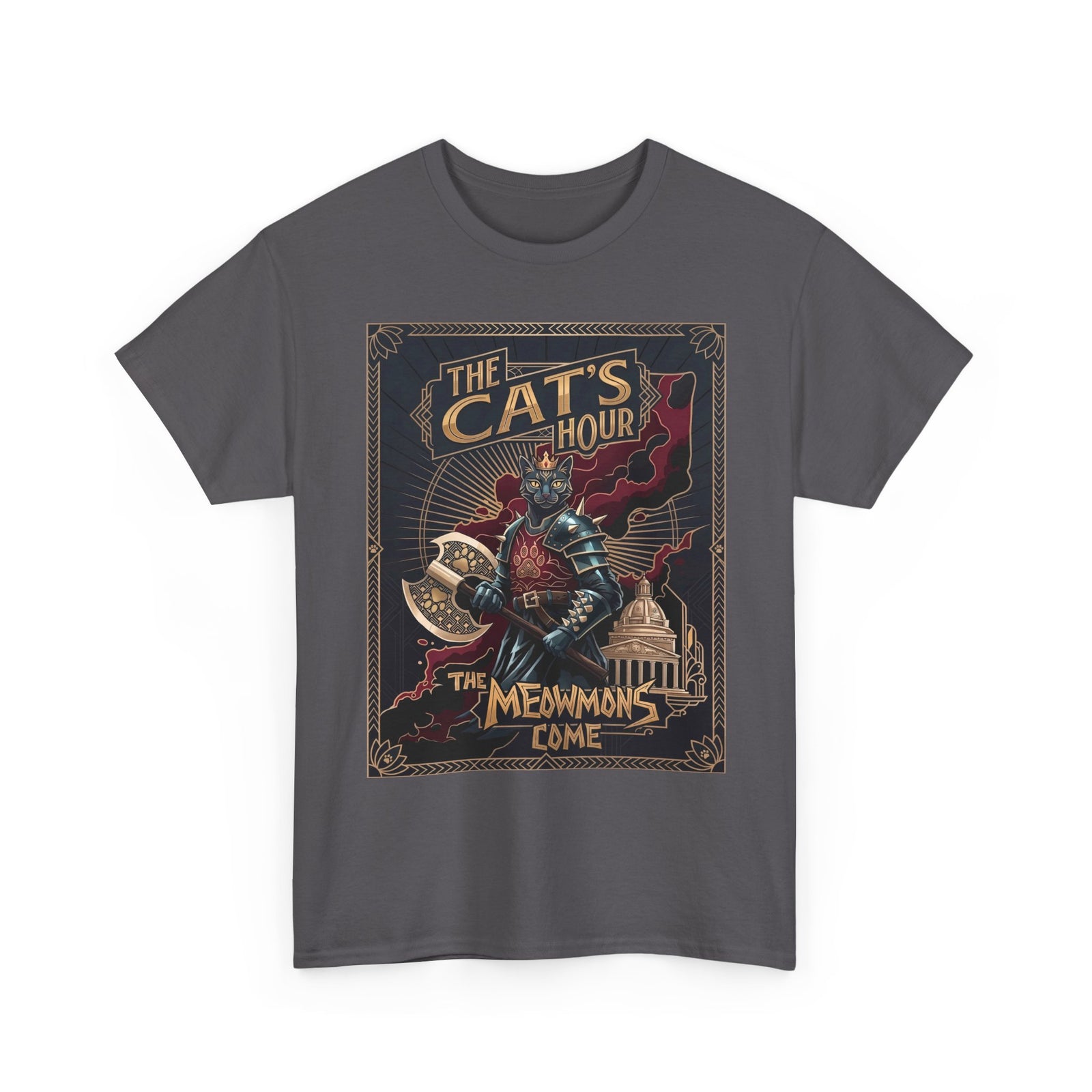 The Cat's Hour The Meowmons Come Shirt — Dark Fantasy Cat Warrior T-Shirt
