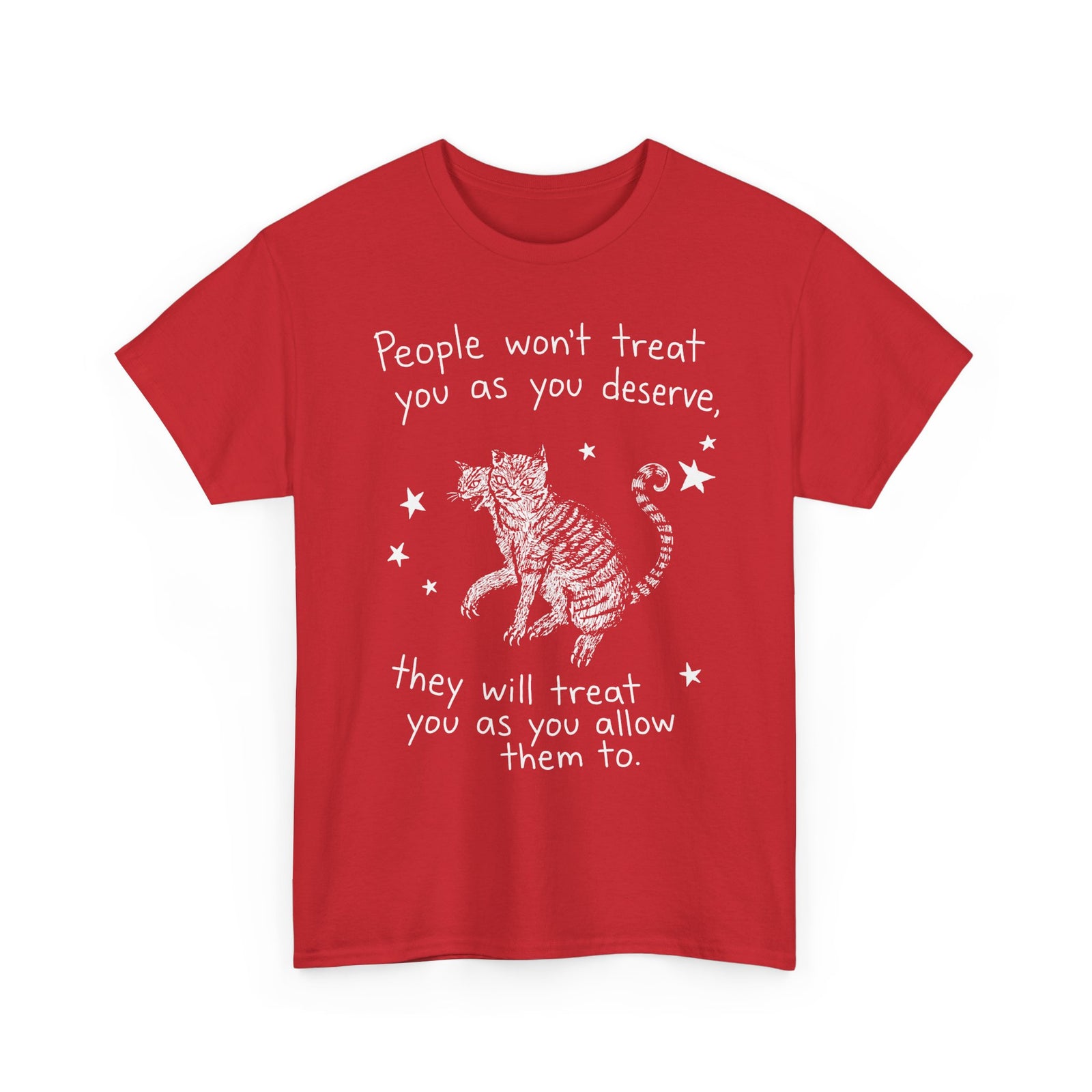 Two-Headed Tabby Cat T-Shirt — "People Won't Treat You As You Deserve" Gothic Woodcut Tee