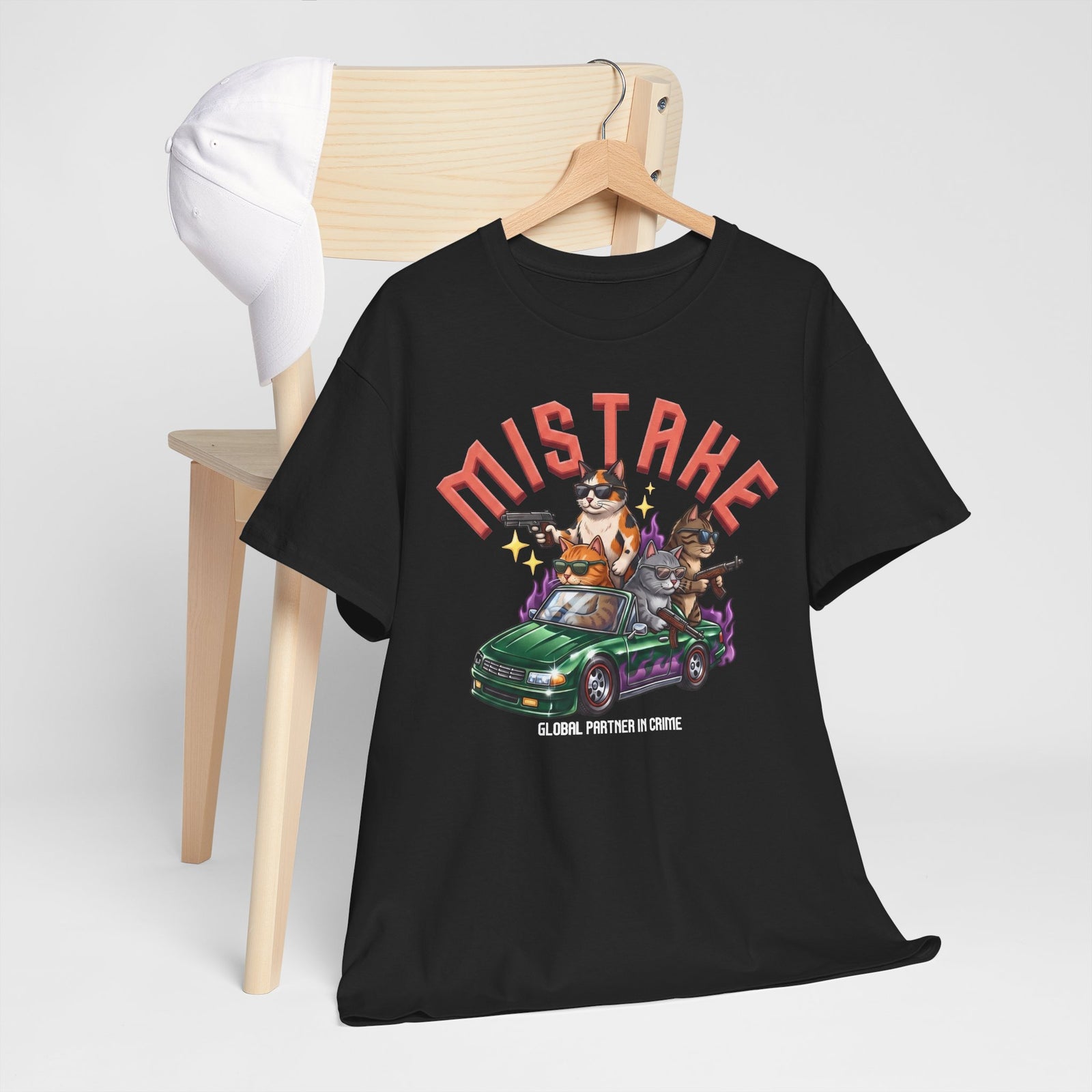 Mistake Global Partner In Crime T-Shirt — Funny Gangster Cat Convertible Tee
