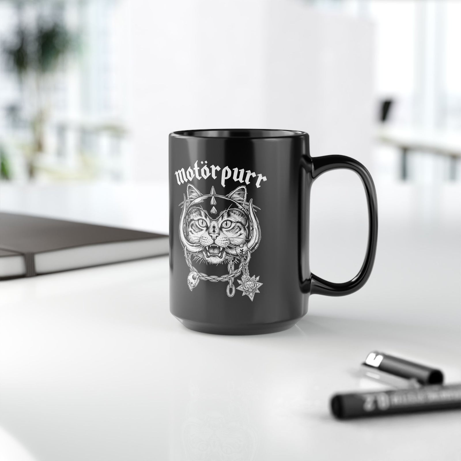 Heavy Metal Cat "Motorpurr" Black Mug