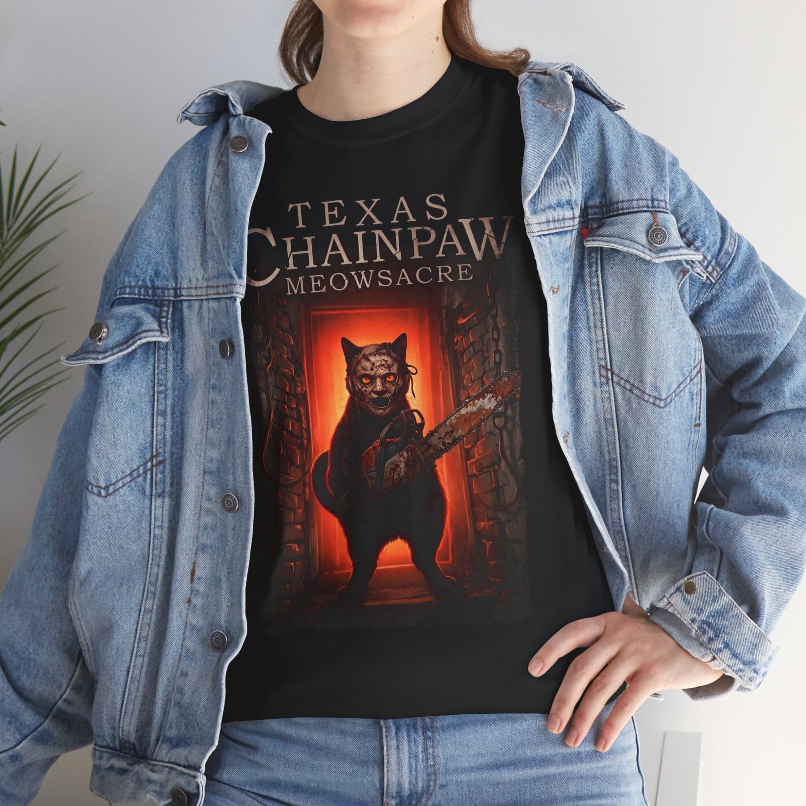 Texas Chainpaw Meowsacre T-Shirt — Funny Horror Black Cat Parody Tee