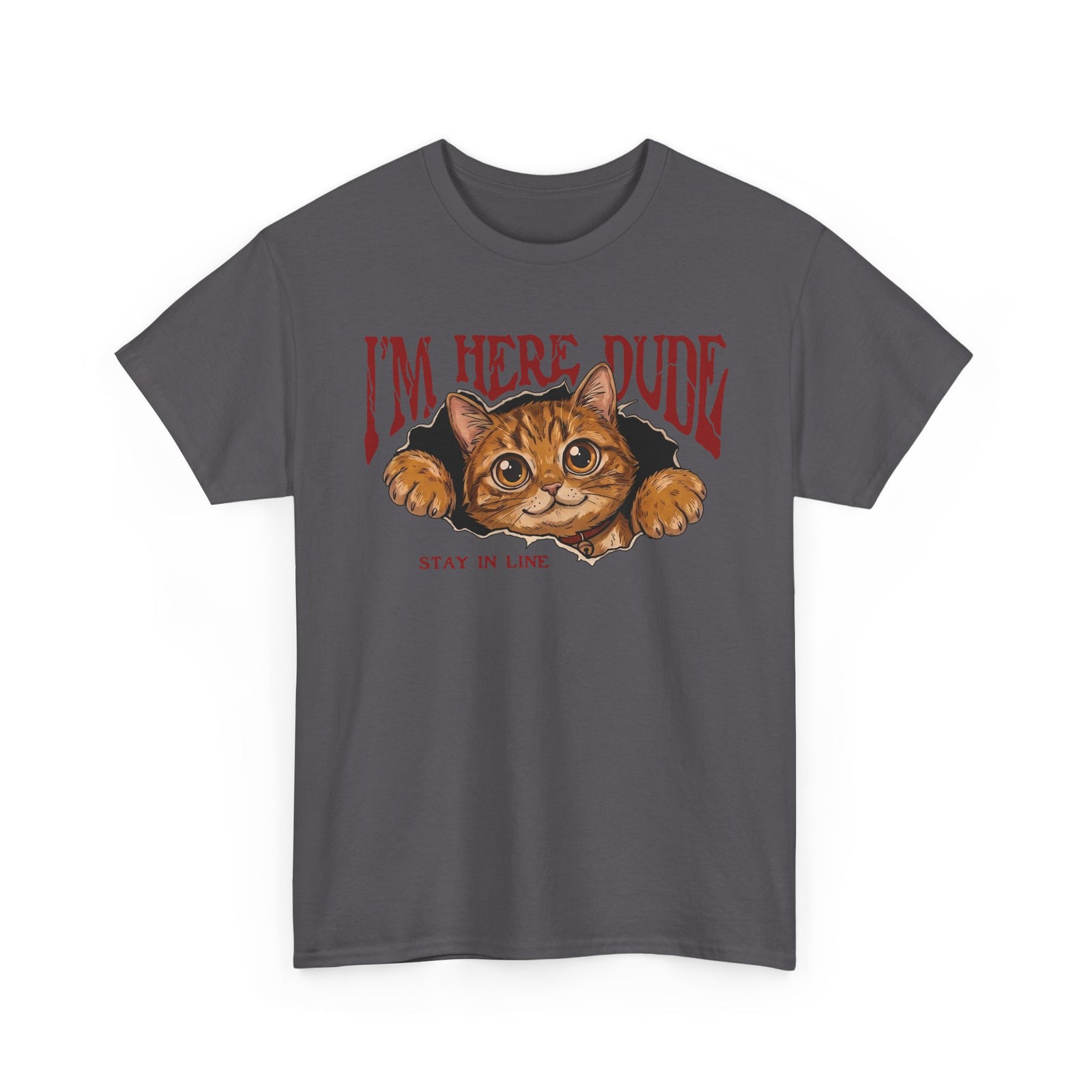 I'm Here Dude Cat T-Shirt — Funny Orange Tabby Ripped Graphic Tee