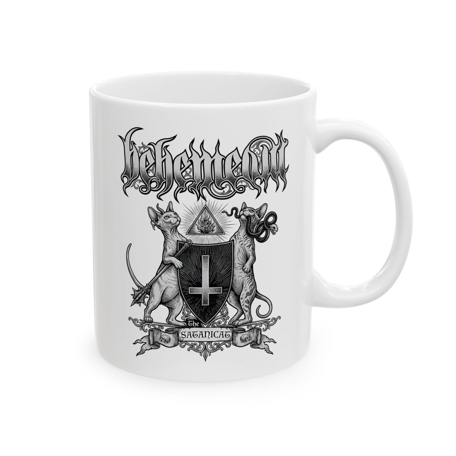 Satanicat Behemeow Ceramic Mug — Gothic Cat Graphic Mug