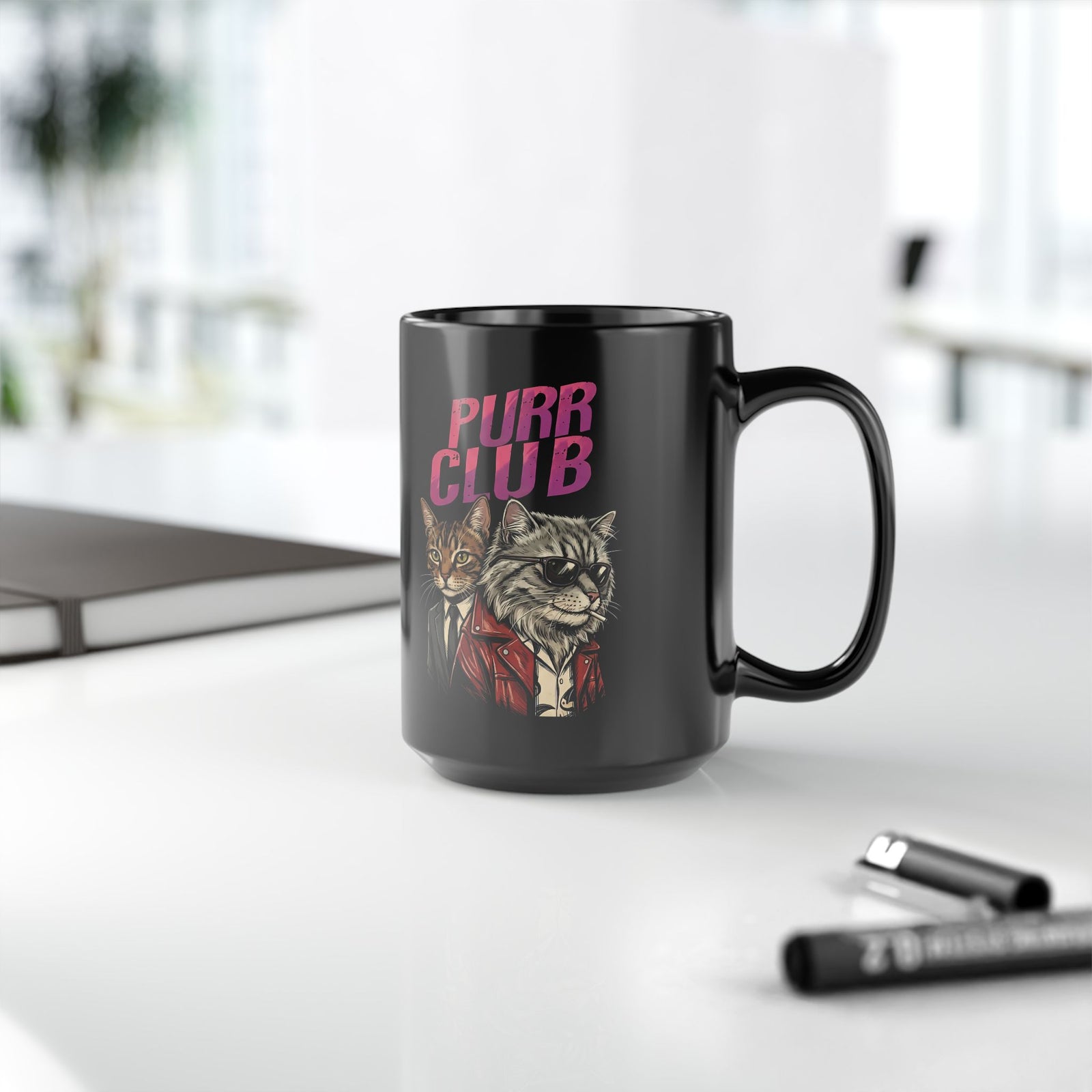 Purr Club Cat Black Mug