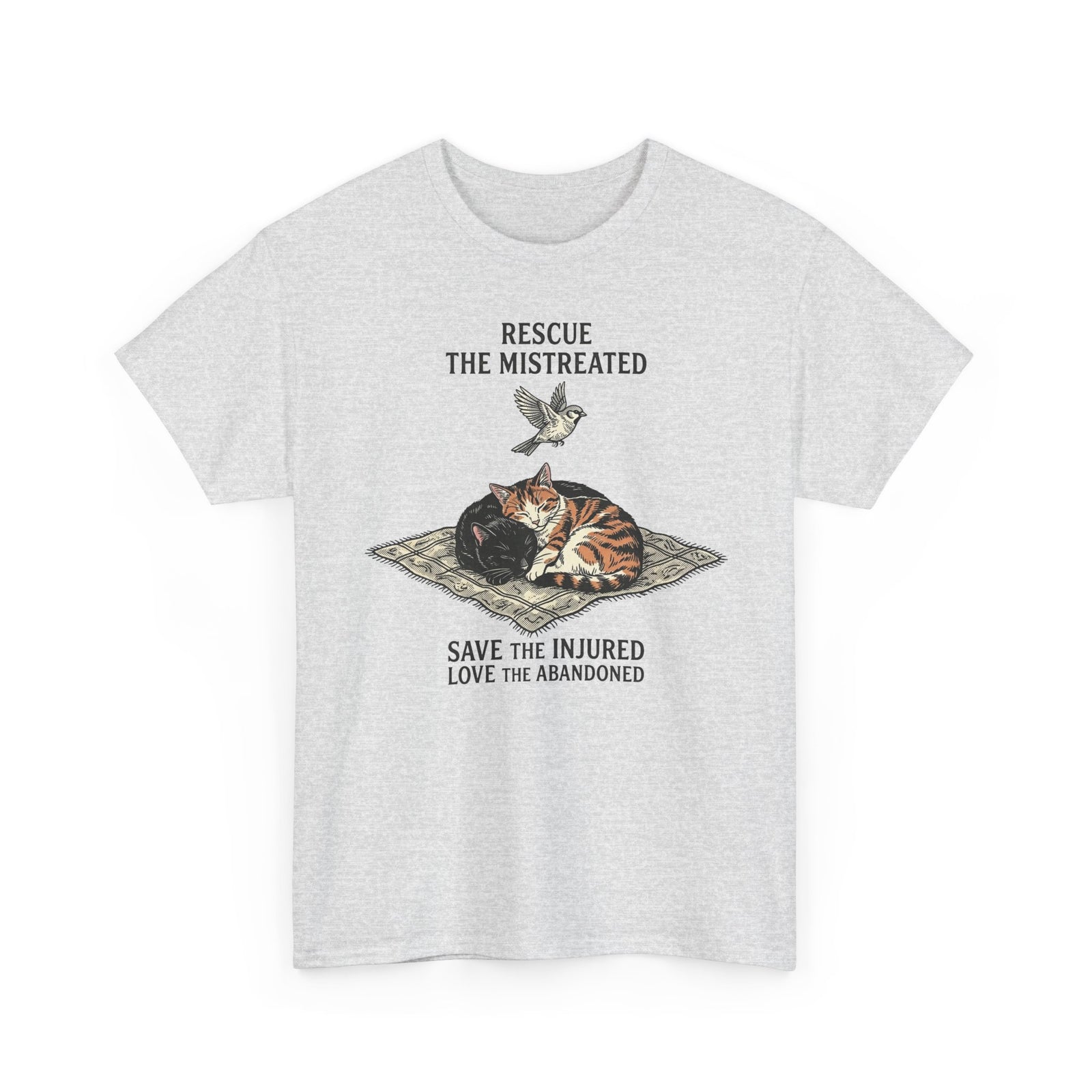 Cat Lover T-Shirt — "Rescue the Mistreated, Save the Injured, Love the Abandoned" Rescue Cat Tee