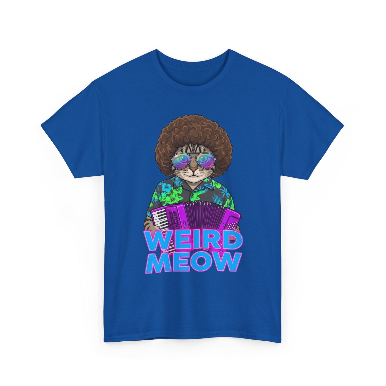Weird Meow Cat T-Shirt — Retro Disco Cat with Accordion
