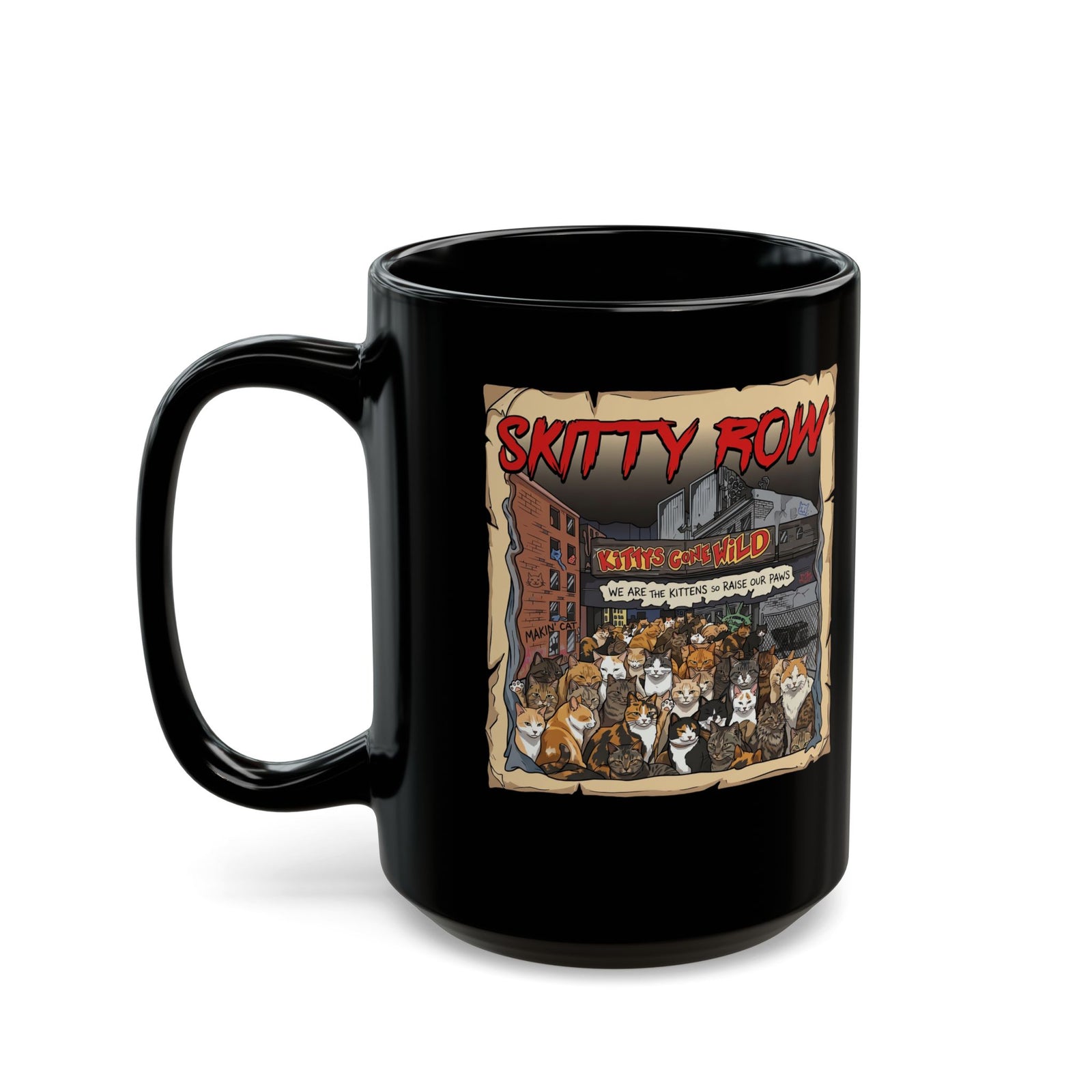Skitty Row Cat Parody Black Mug