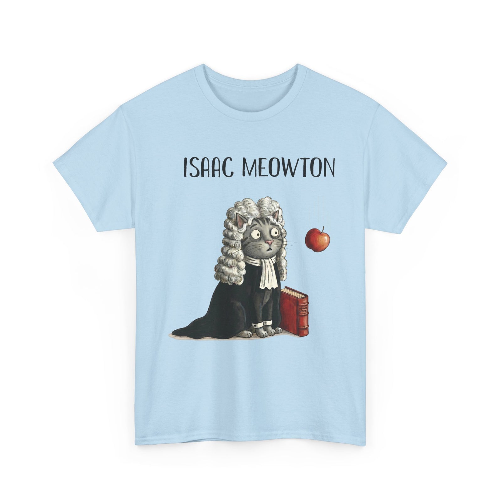 Isaac Meowton T-Shirt — Funny Science Pun Cat Gravity Graphic Tee