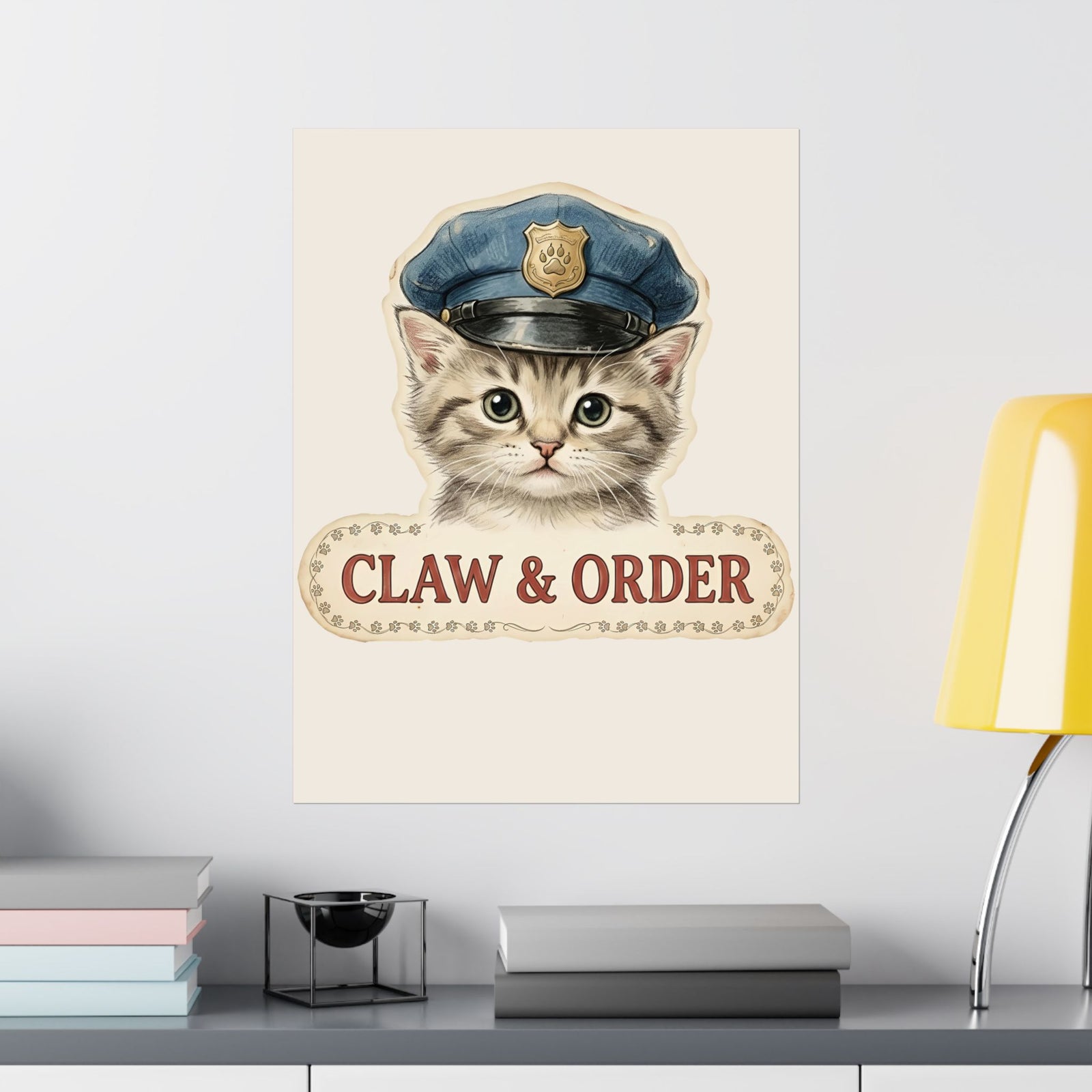 Claw and Order Cat Poster — Funny Cat Crime Pun Poster